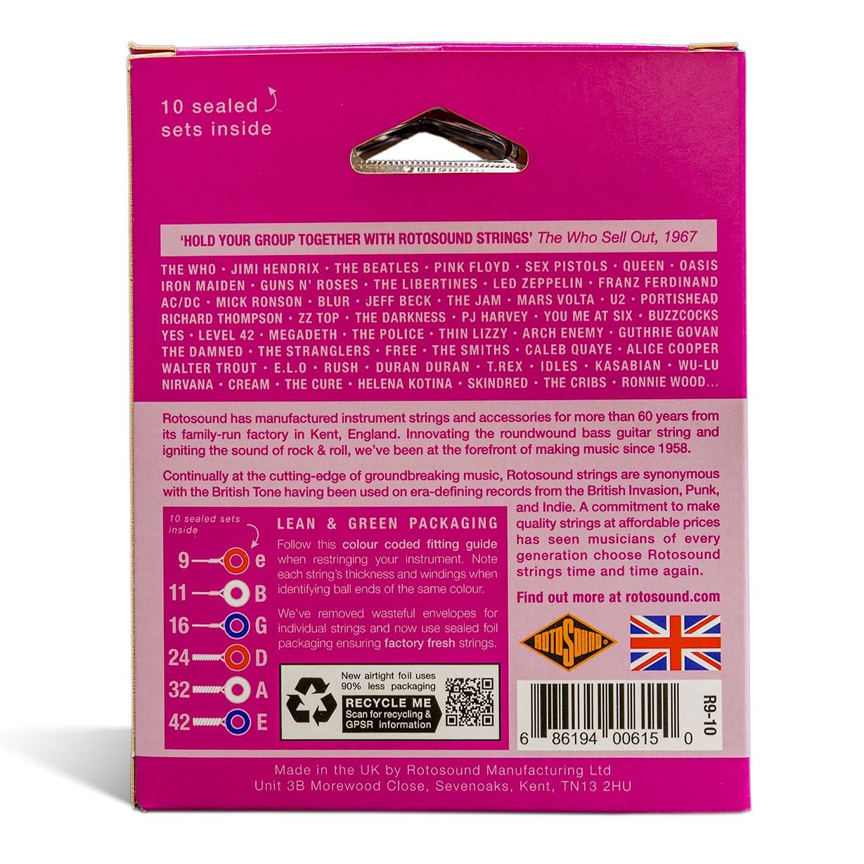 Rotosound R9-10 (púas Roto) cuerdas para guitarra eléctrica, paquete de 10