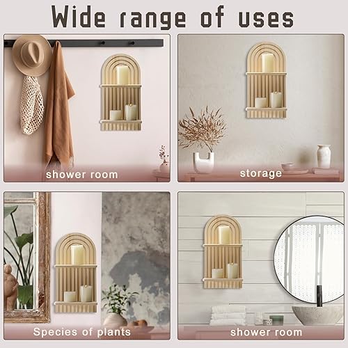 Miniatura 5 de Tatuo 2 estantes flotantes bohemios para pared, soporte colgante de madera para sala de estar, baño, dormitorio, oficina, cuarto de bebé, decoración