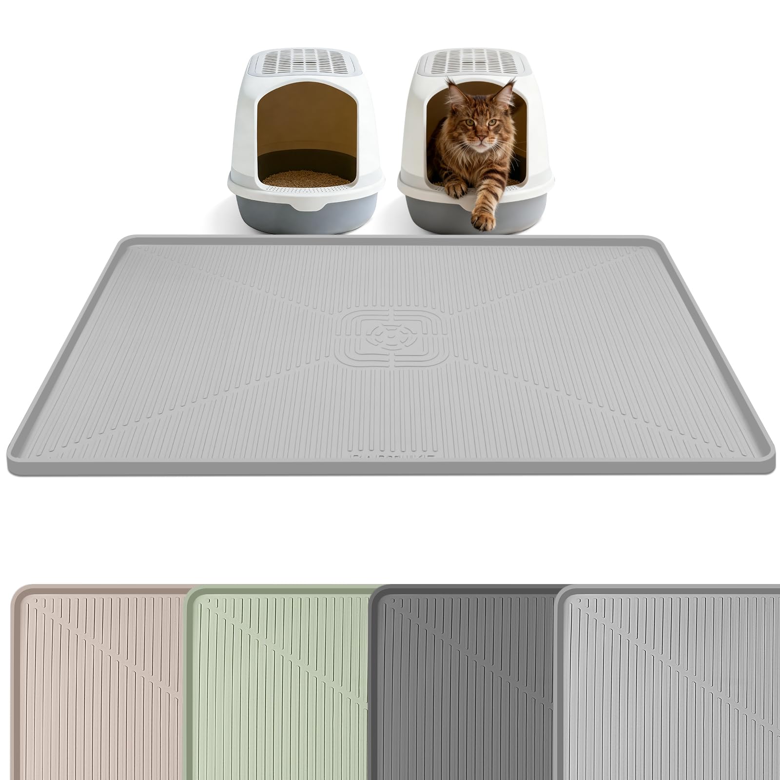 Bartuke Silicone Cat Litter Mat, 45" x 30" Extra Large Litter Trapping Mat for Litter Box, Leak-Proof, Non-Slip, Kitty Litter Mats with Soft Texture for Floor, Keeping the Floor Clean (Light Grey)