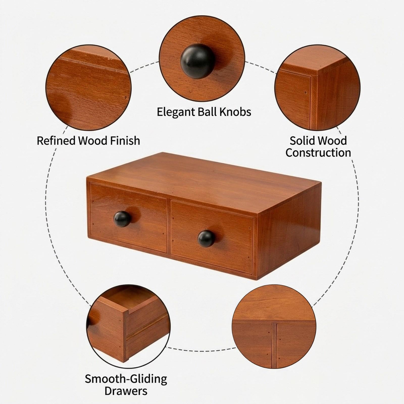Organizzatore Da Scrivania con Cassetti, Scatola Portaoggetti in Legno per Ufficio, Decorazione O Regalo, 2 Cassetti