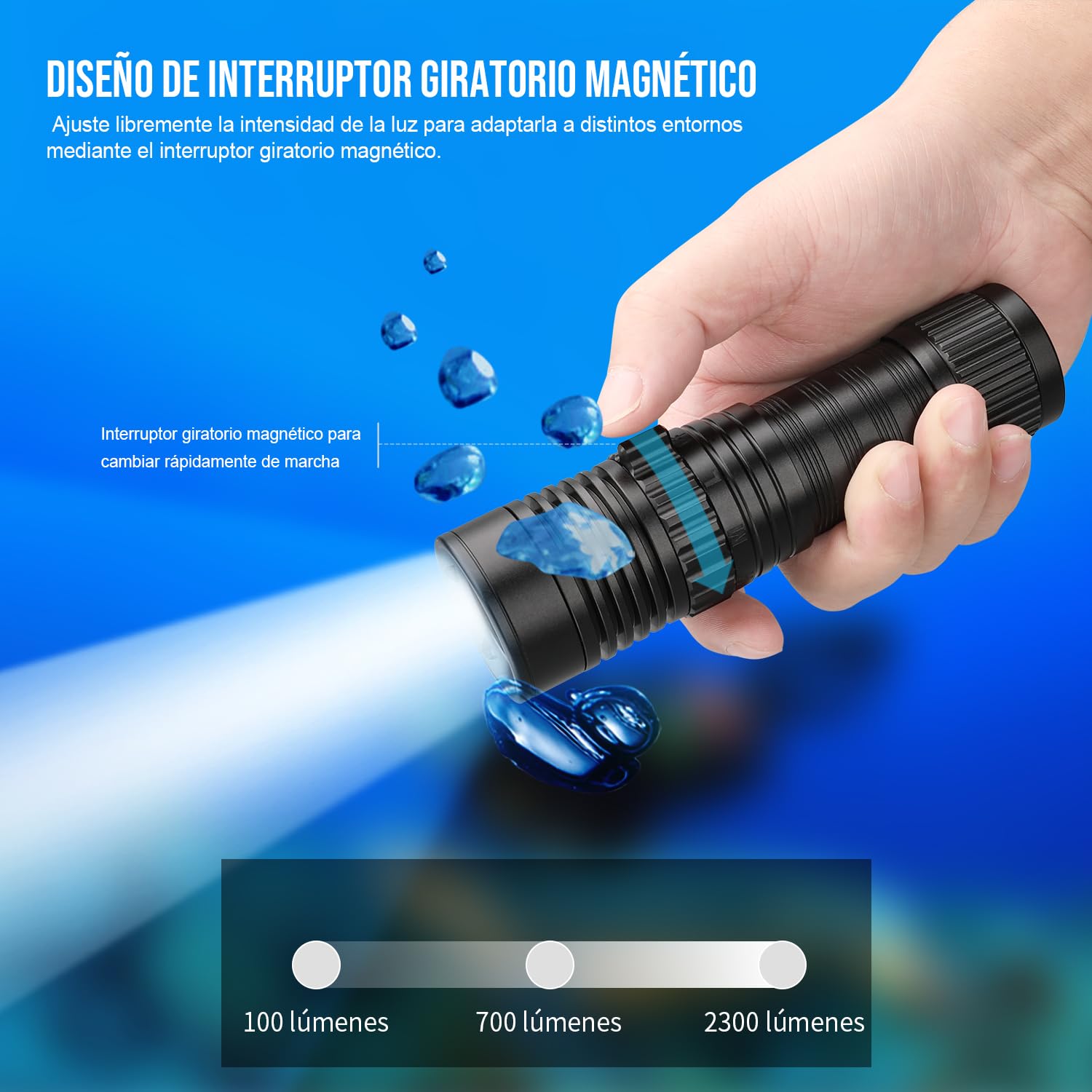 TrustFire DF006 Linterna De Buceo 2300 Lúmenes, IPX8 Impermeable Profesional Recargable Luz de Buceo para Cueva 100m Submarina de Noche, Para Buceo Pesca Camping Senderismo