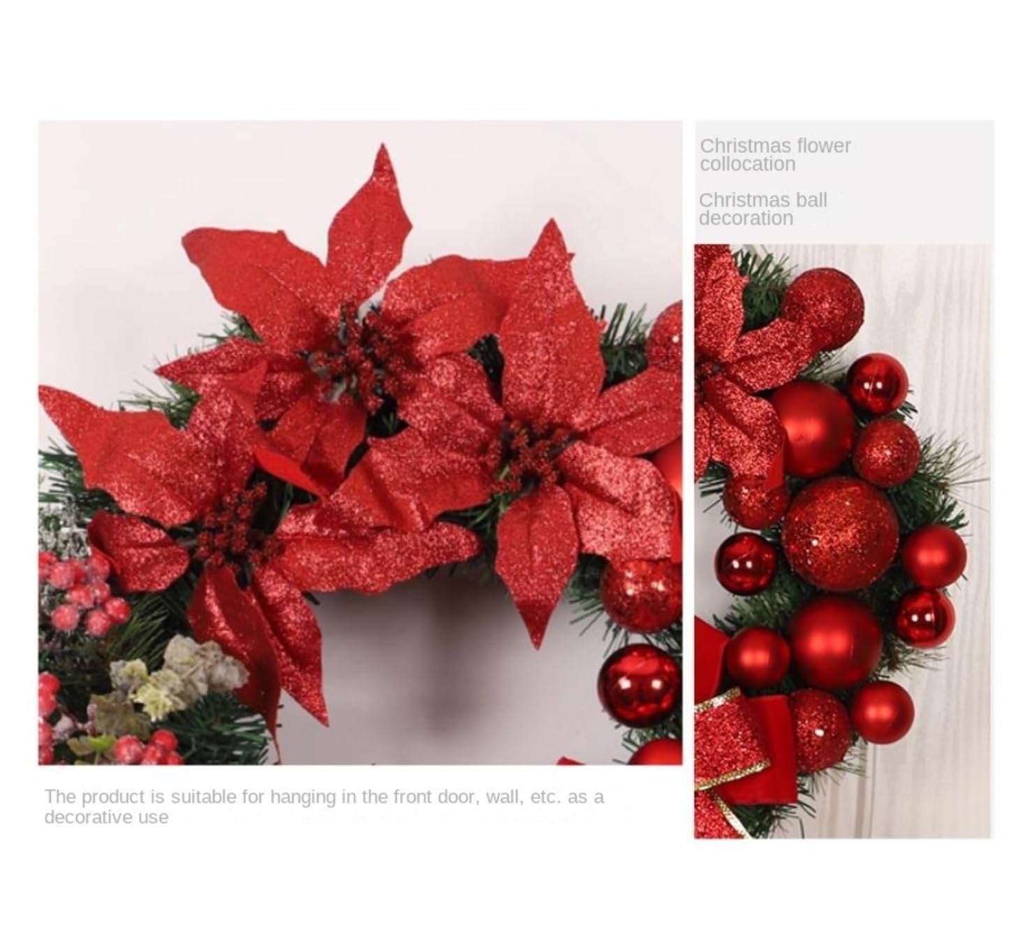 Couronne De Noel Porte Décorations De Porte, Couronne Noël avec Boules, Nœud Et Fleurs for Fenêtre Extérieure Couronne De Noel A Decorer(Gold)