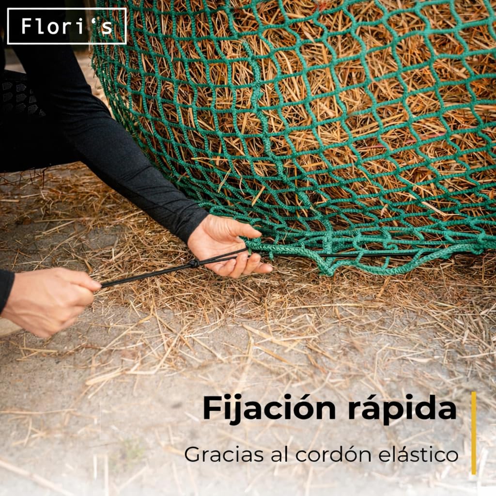 Flori's® Red de heno redonda, diámetro de 150 cm, altura de 150 cm, ancho de malla 4,5 x 4,5 cm, red de heno estable para caballos para alimentación adecuada a las especies, red redonda adecuada para