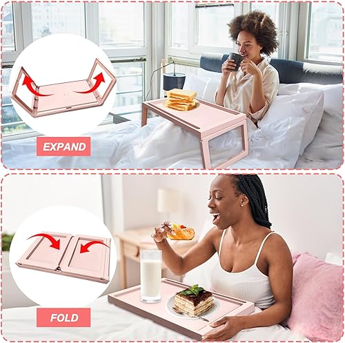 Miniatura 6 de Paquete de 4 bandejas de cama con patas plegables, bandeja de desayuno de 26.8 x 14 pulgadas, mesa plegable con asas, patas plegables de plástico,