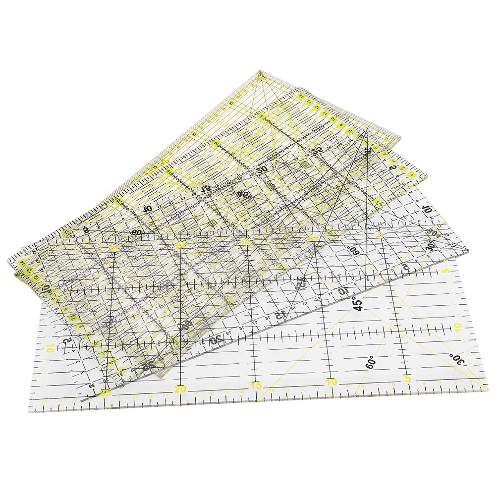 Regla de costura bicolor de 4 piezas, herramienta de medición para costura con líneas de cuadrícula, regla de plástico transparente para manualidades DIY, puntos de dibujo en