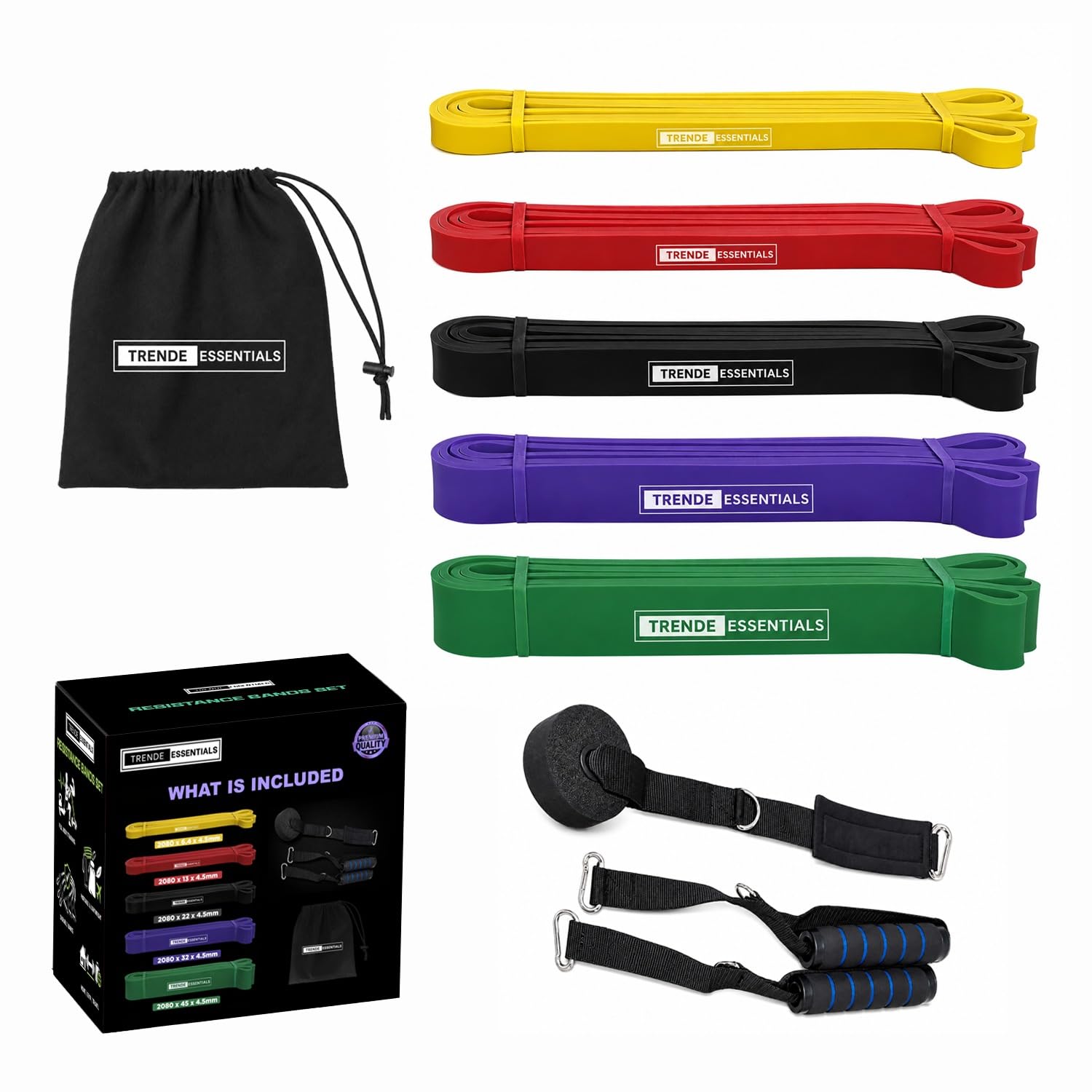 TRENDE Essentials Resistance Bands Set, Pull Up Assistance Bands 5–125 lbs with Handles, Door Anchor & Carry Bag, Exercise Bands for Strength Training, Stretching, Yoga, Pilates & Home Gym Workouts