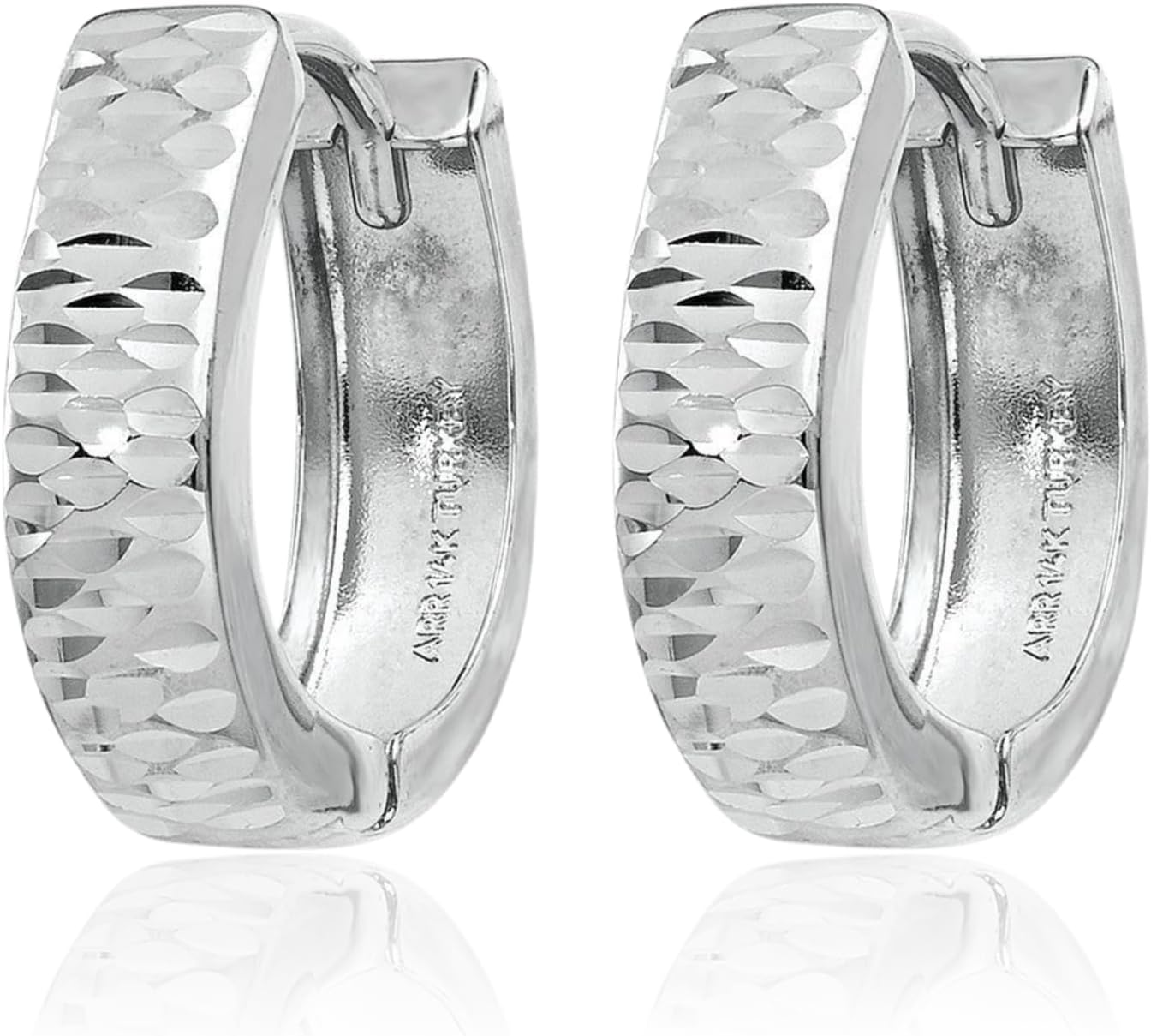 IceCarats 10K White Gold Small Oval Huggie Hoop Earrings 12mm 1/2 inch Snap Back, Textured For Her