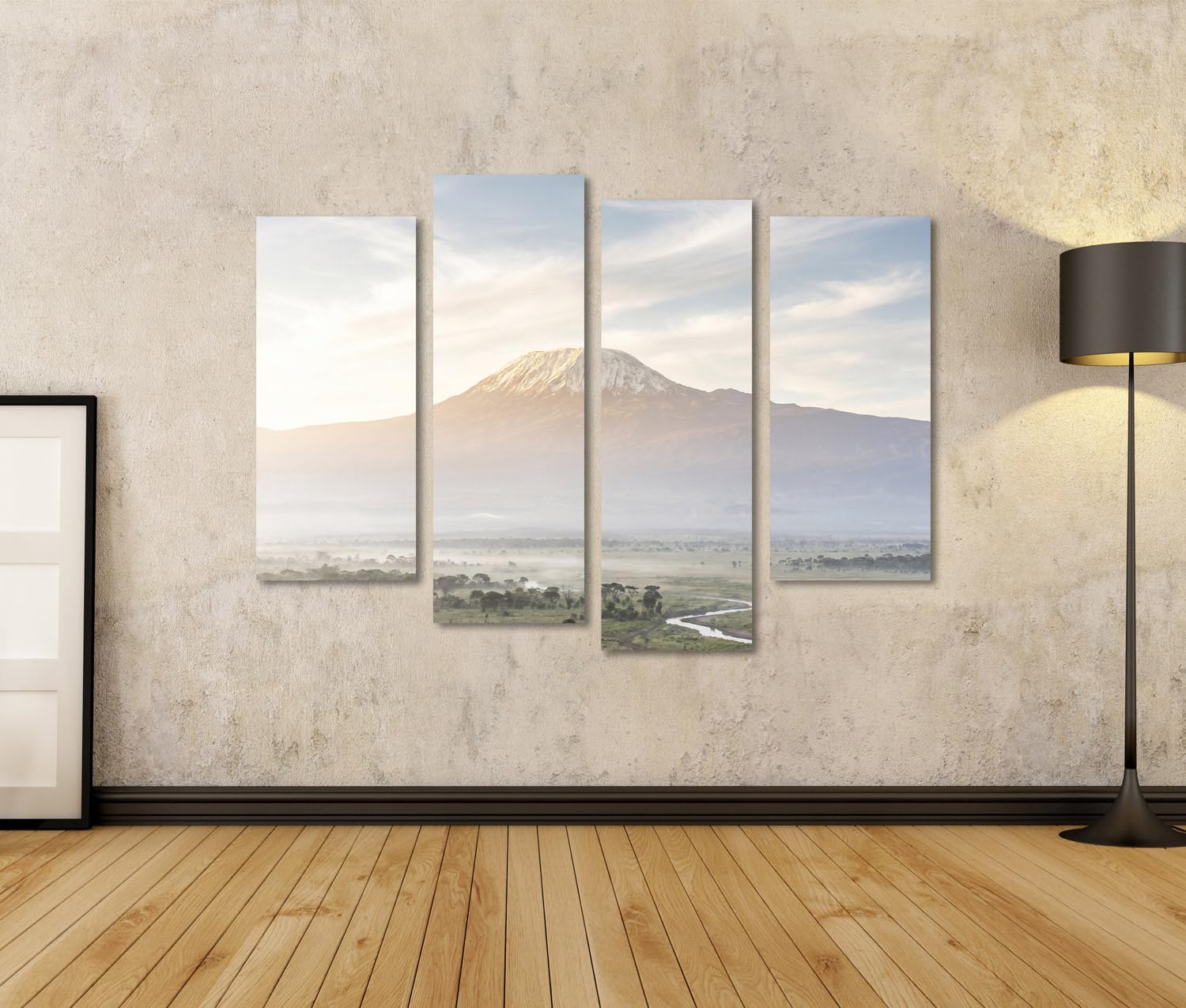 islandburner Quadro su tela, motivo: maestoso Kilimandscharo, decorazione per soggiorno, per gli amanti della natura, 4 pezzi