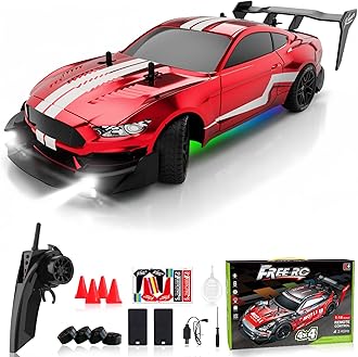 Remote Control Car RC Drift Car 1:16 Scale 4WD RC Vehicle with LED Lights 2.4GHz 30km/h RTR High Speed Racing Sport Toy for Adults Boys Girls Kids Gift 2Pcs Rechargeable Battery