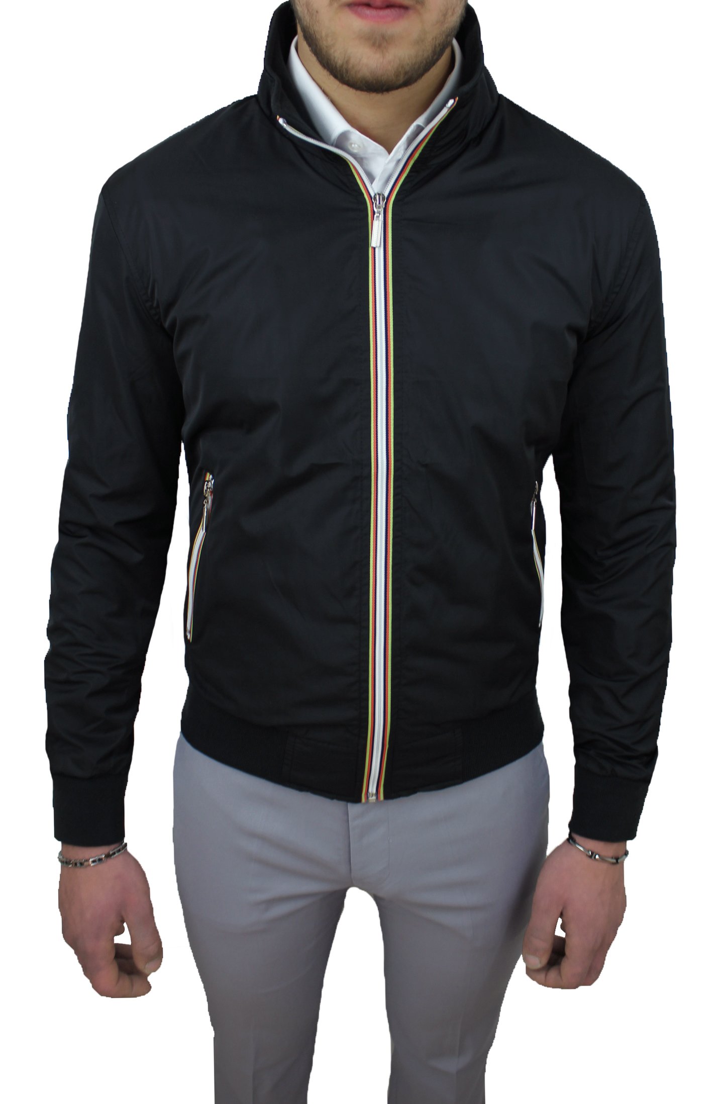 Evoga Giubbotto Giacca Uomo Codice Articolo 392115 Primavera Estate Slim Fit Tecnico Impermeabile Cerniera Manica Lunga Tasche Laterali con Zip Foderato Interno