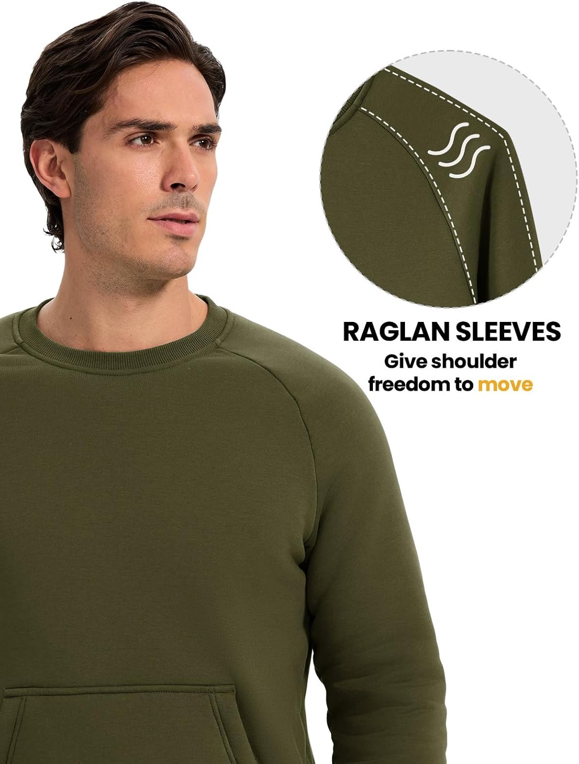 TBMPOY Men's Crewneck Sherpa Lined Sweatshirts Fleece Pullover Sweatshirt Winter Heavyweight Kangaroo with Zipper Pocket - Image 5