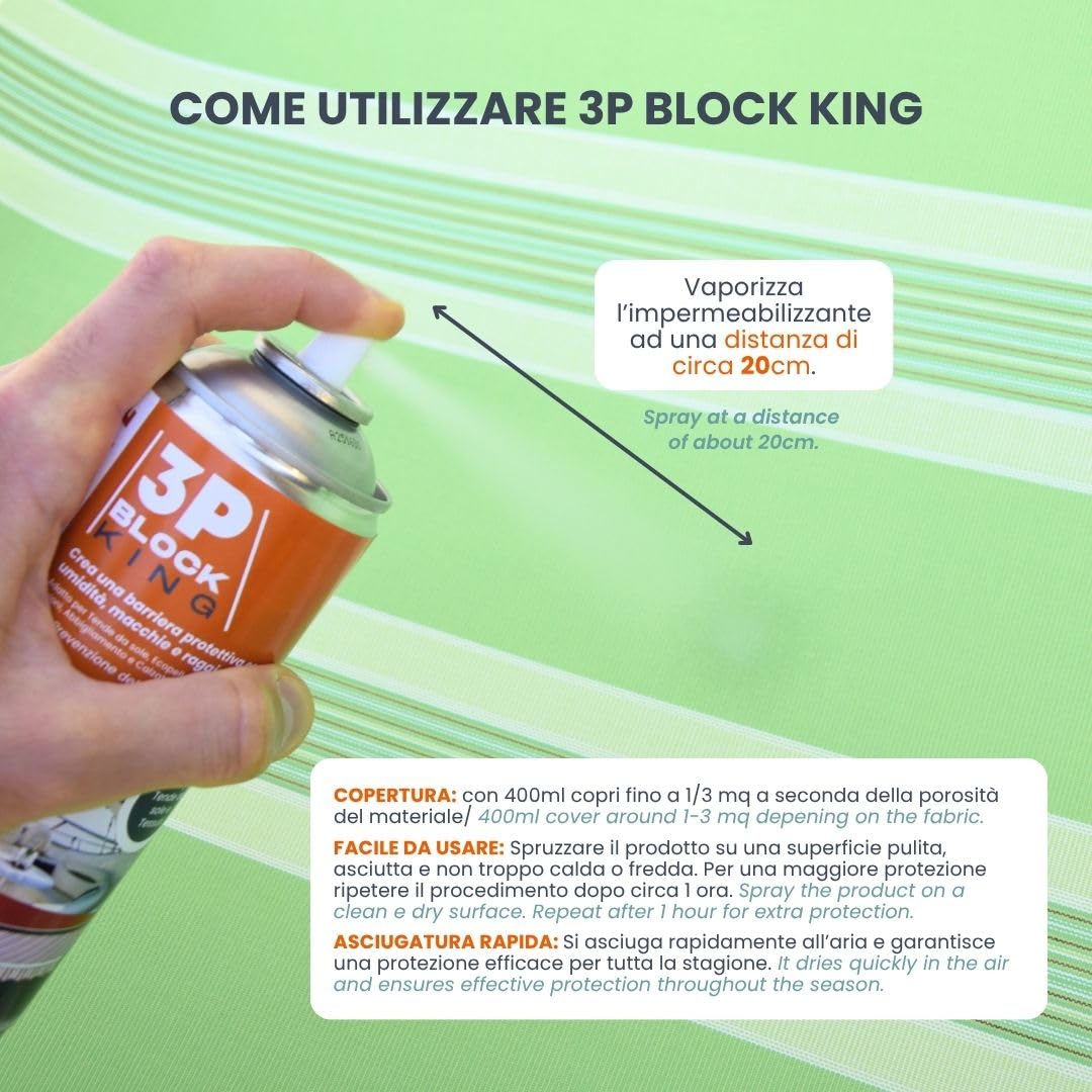 TENDAGGIMANIA Spray Impermeabilizzante per Tessuti 3P Block King 400 ml