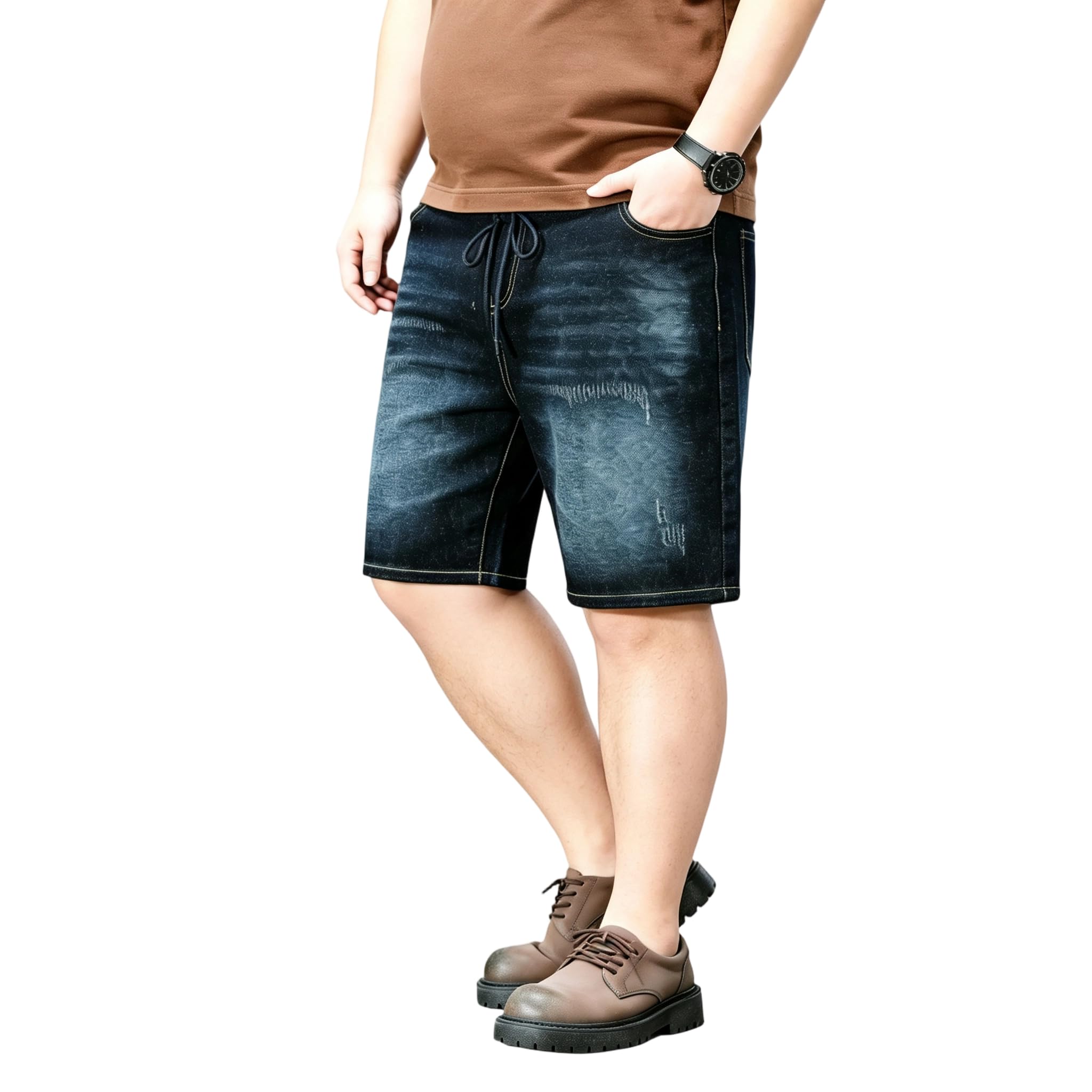 Shorts Vaqueros Hombre Talla Grande, Pantalones Cortos Vaqueros Hombre Verano Corte Amplio con Cordón