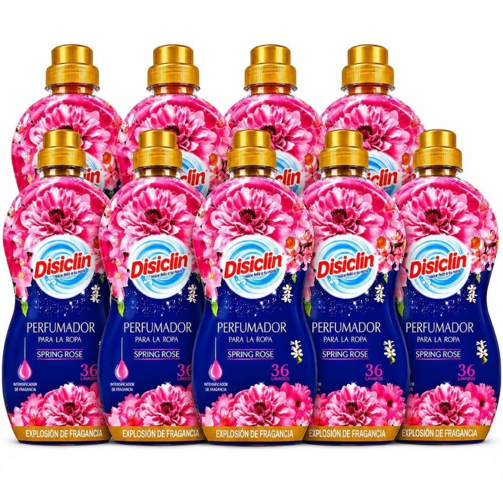 Disclin Perfumador para la Ropa Spring Rose 720 ml | Pack de 12 Unidades | Aditivo Líquido para Lavadora | Intensificador de Fragancia con Microperlas | Aroma Fresco y Duradero | RASMACOR