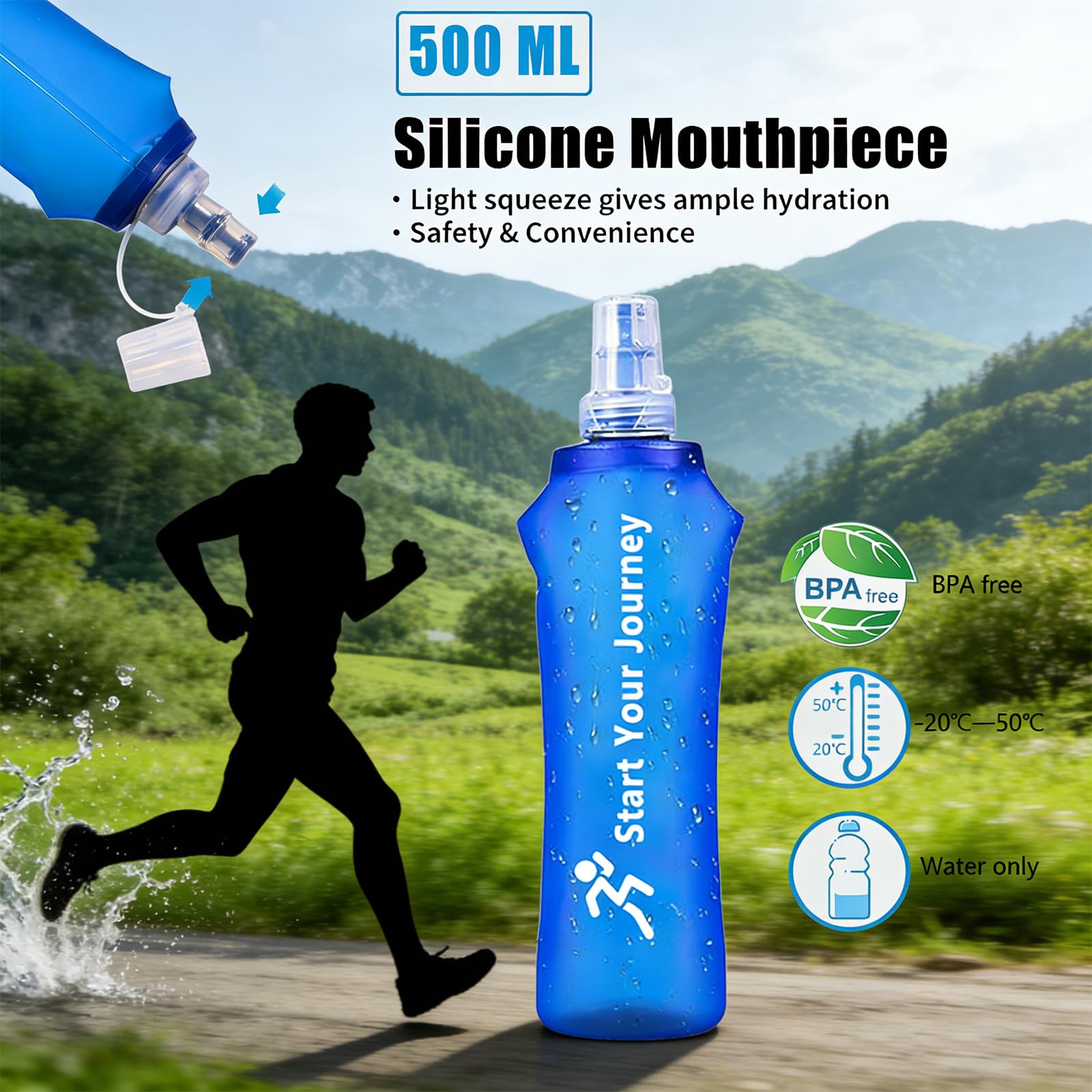 Laufweste mit 500ml Wasserflasche für Damen & Herren, Ultraleicht Reflektierender Trinkrucksack Trinkweste, Verstellbare Brustgurte Laufweste Hydration Pack für Laufen, Trails, Radfahren, Marathons
