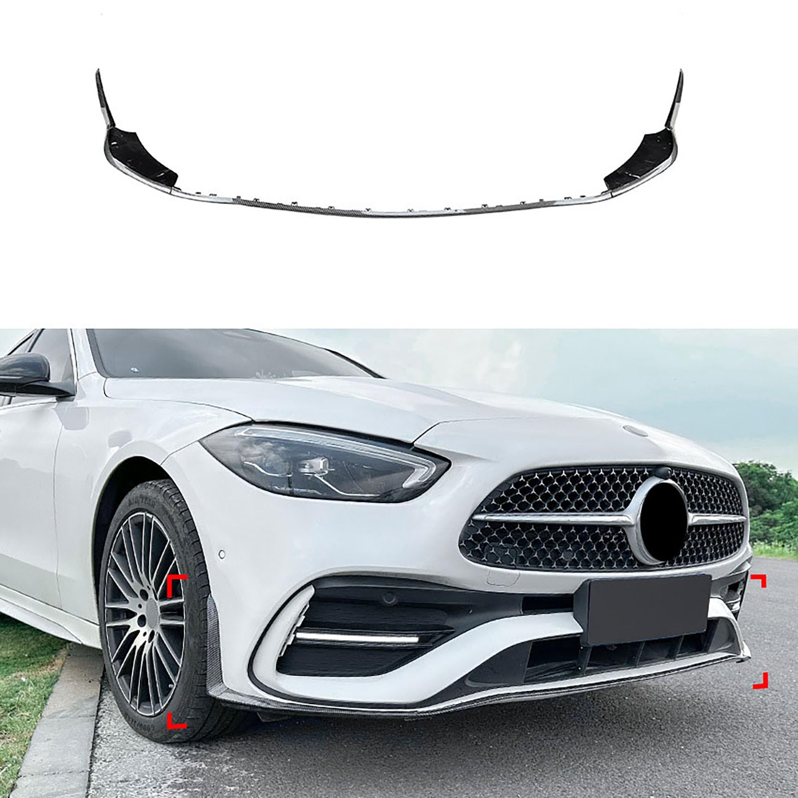 Kompatybilny z Mercedes-Benz C-Class W206, S206, C200, C260, C43, AMG 2023+, przedni spojler, zestaw do stylizacji samochodu, akcesoria zewnętrzne, wygląd włókna węglowego