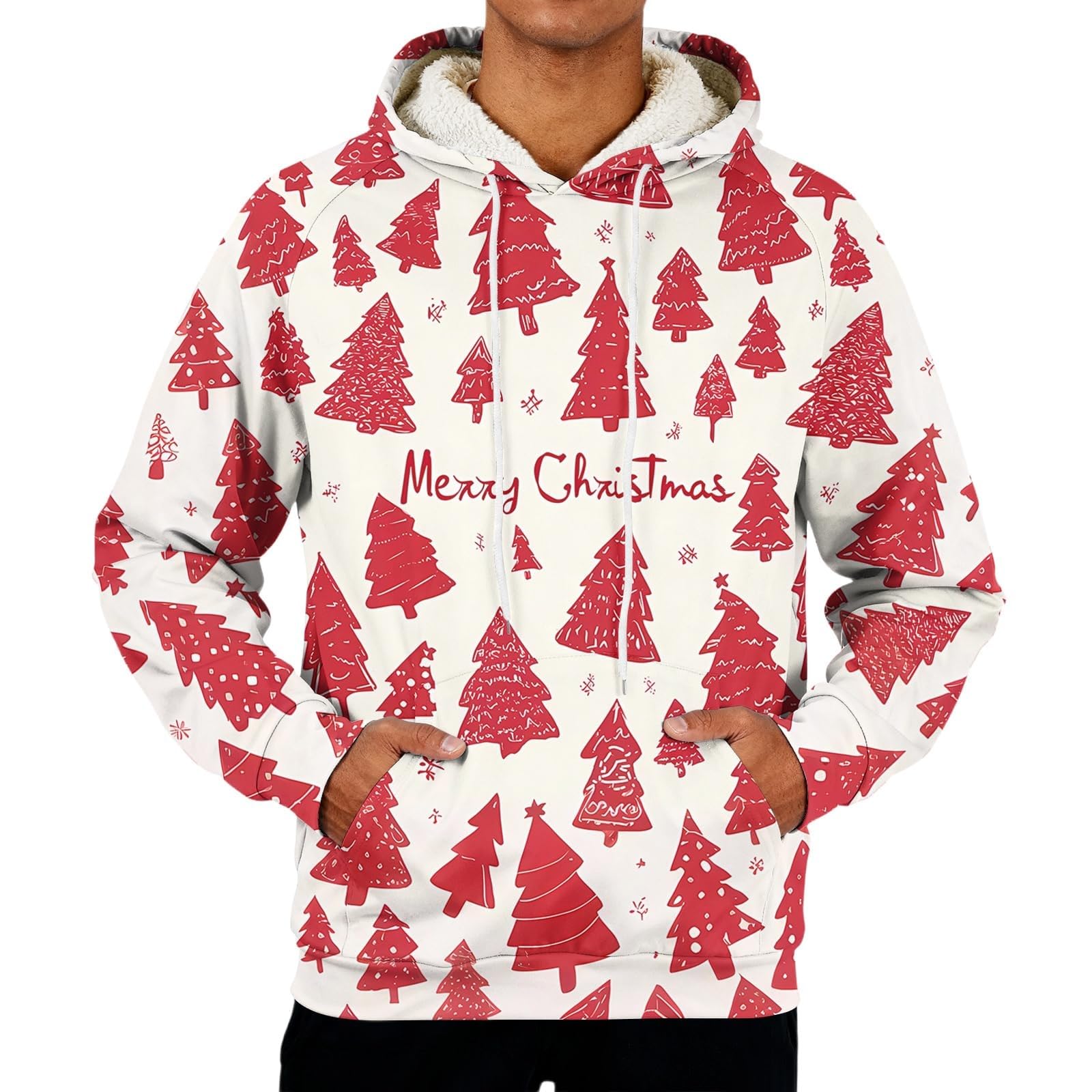 Suéter de Navidad con forro polar para hombre, divertido árbol de Navidad, copo de nieve, sudaderas, trajes de Navidad, cálidos, sherpa, manga larga, suéteres, tops, disfraces navideños, ropa de