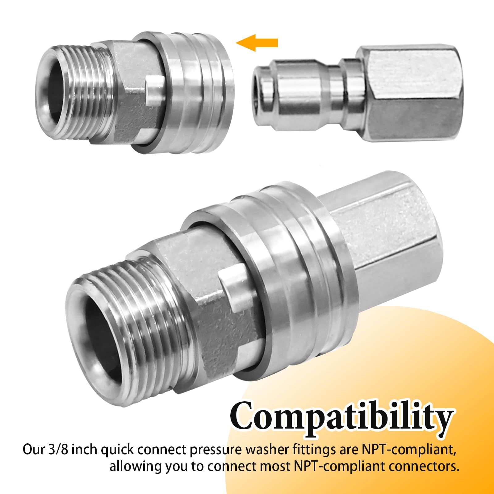 Hoypeyfiy M22 14 mm adapter do myjki ciśnieniowej ze stali nierdzewnej żeński na 3/8 cala wtyczka szybkozłączka obrotowa męska na 3/20.3 cm gniazdo szybkiego połączenia do elektrycznej myjki