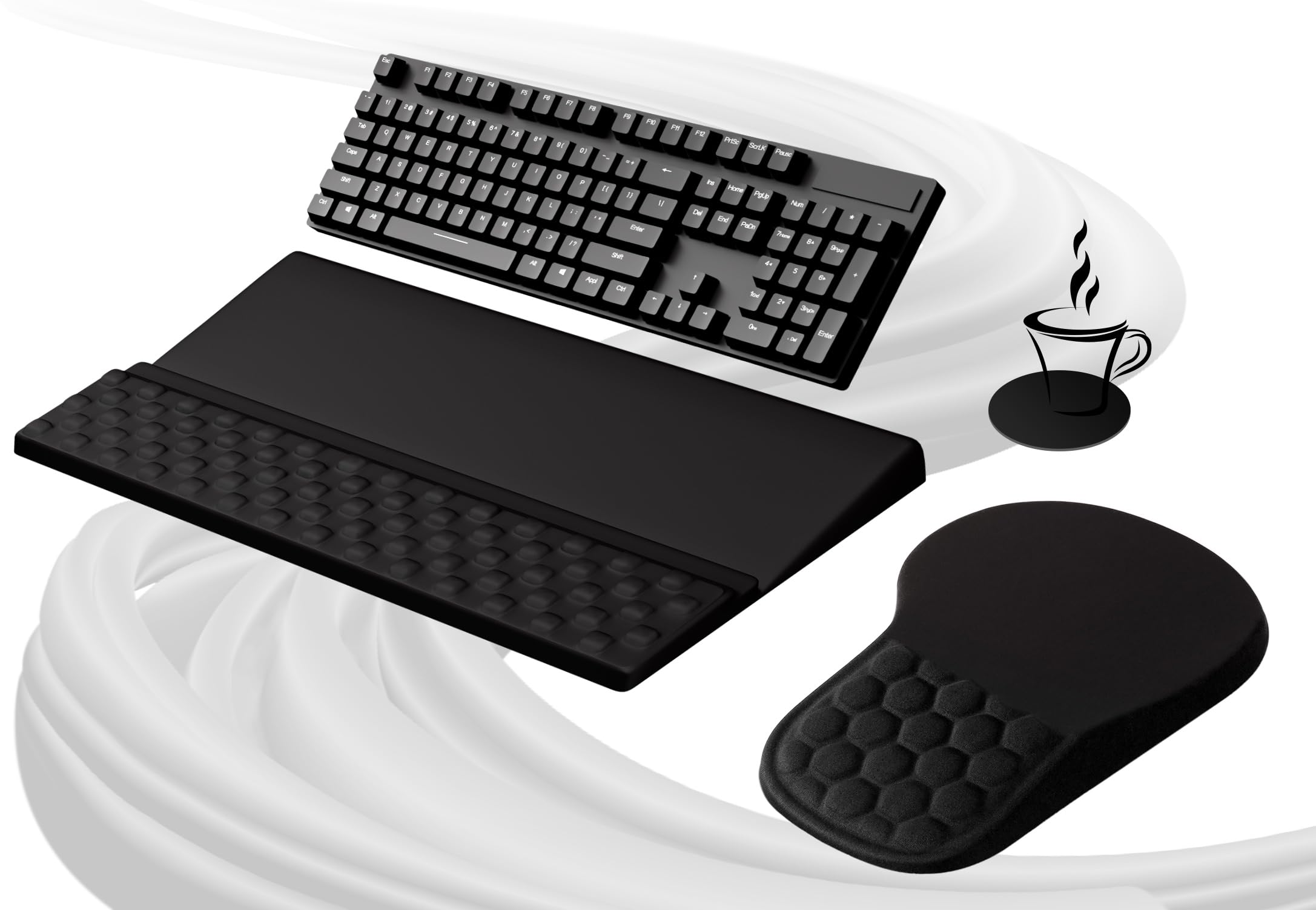 Ospelelf Ergonomic Mouse Pad and Keyboard Stand Wrist Rest Set, Memory Foam Comfort, Pain Relief for Typing, Office Desk Accessories, Black