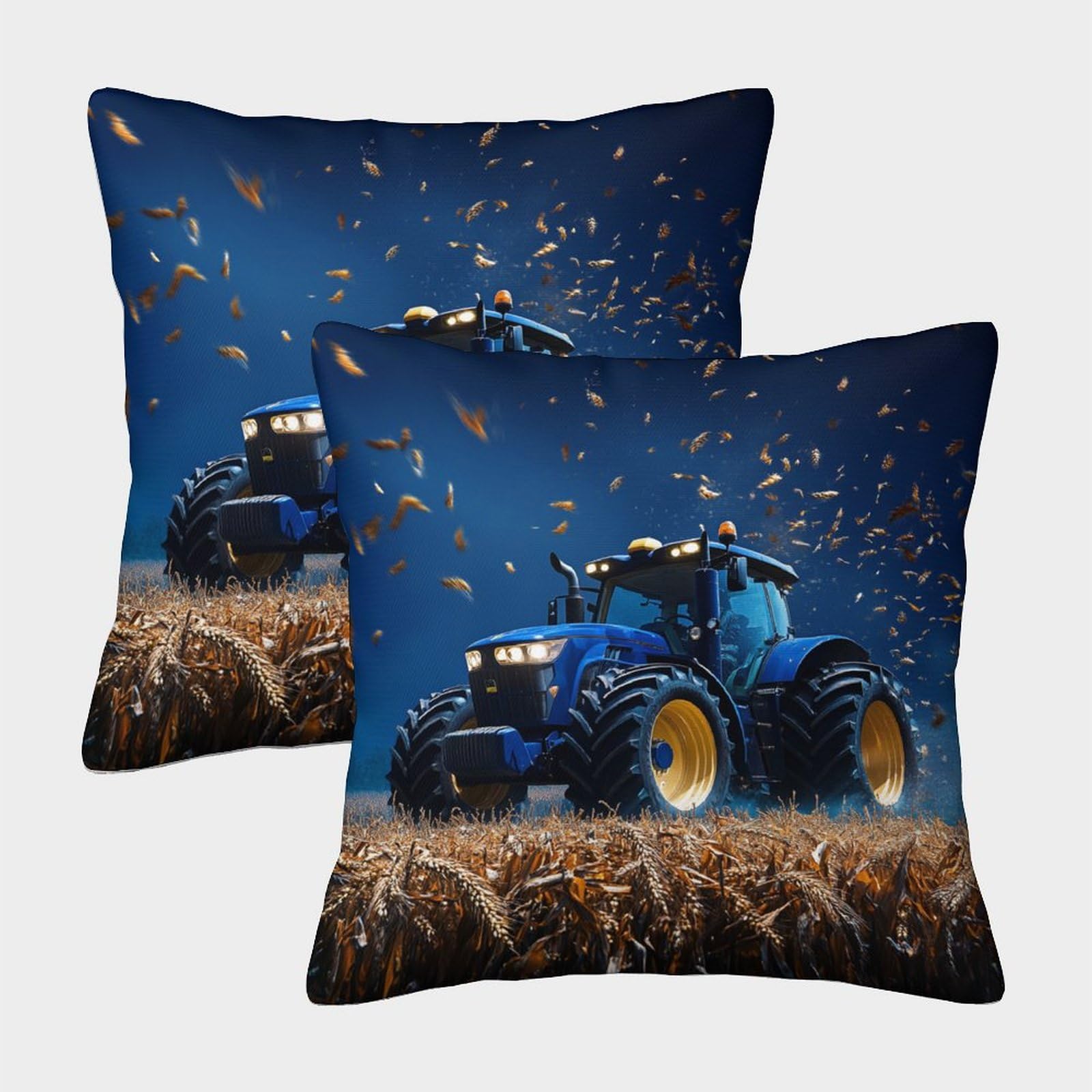 Kaiyun Style-8 2 Pack Blue Tractor Personalised Cushion Cover Scattered Wheat Straw Home Sofa Decoration 50X50cm Pillow Covers
