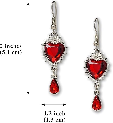 Miniatura 3 de Pendientes colgantes de corazón rojo con cristales austriacos, espinas y rosas, acabado plateado, Metal
