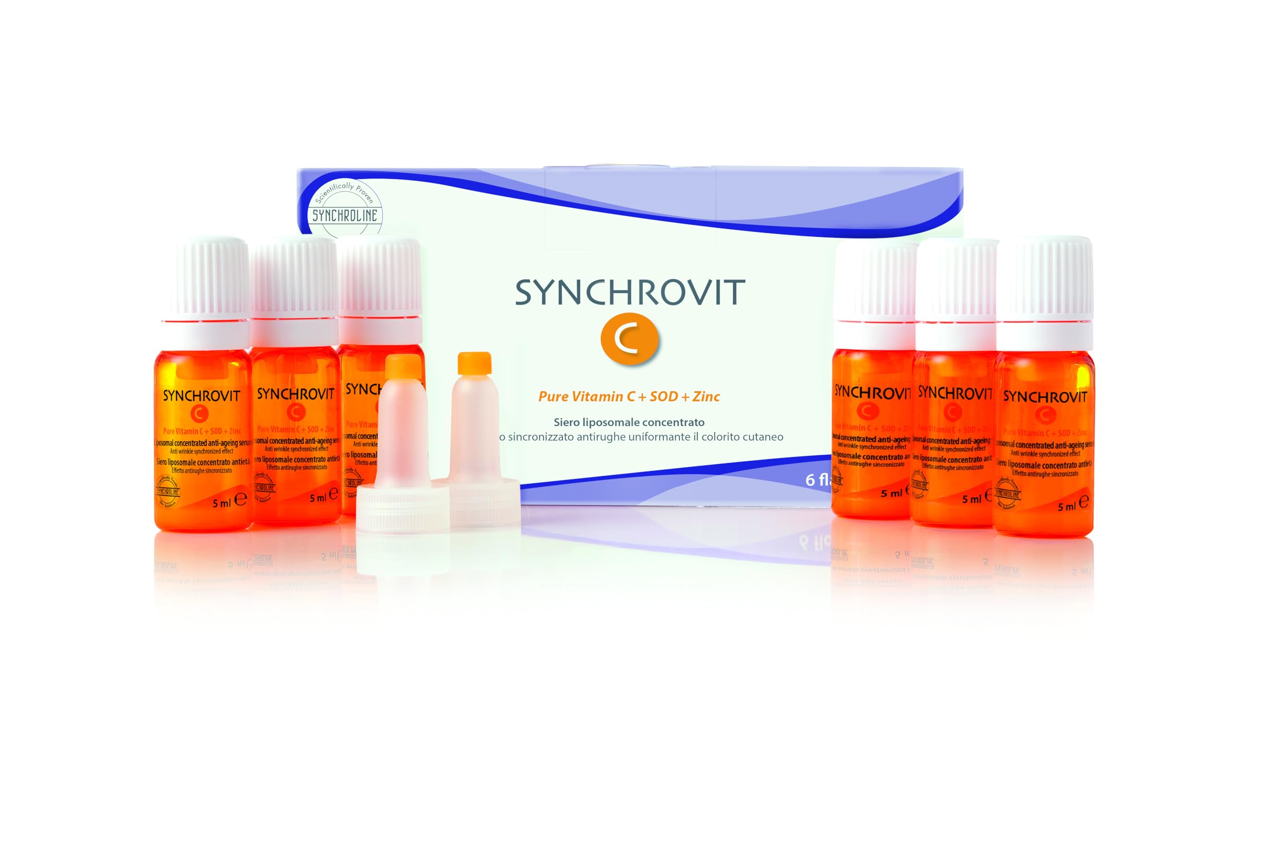 Synchroline - Synchrovit C Sérum Anti-Edad Concentrado 6X5 Ml con Vitamina C Ácido Hialurónico y Lactato de Zinc Acción Antiedad Iluminadora, Made In Italy