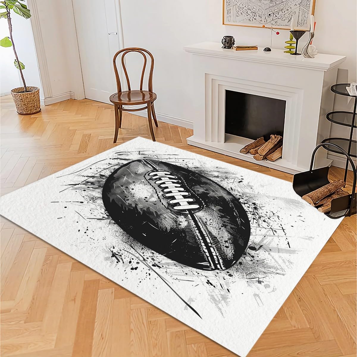 Tapis Lavable en Machine 80x150 cm Modèle Dessiné À La Main De Rugby, Moquette Poils Courts Doux, Antidérapant Résistant pour Salon Chambre d'enfant Entrée