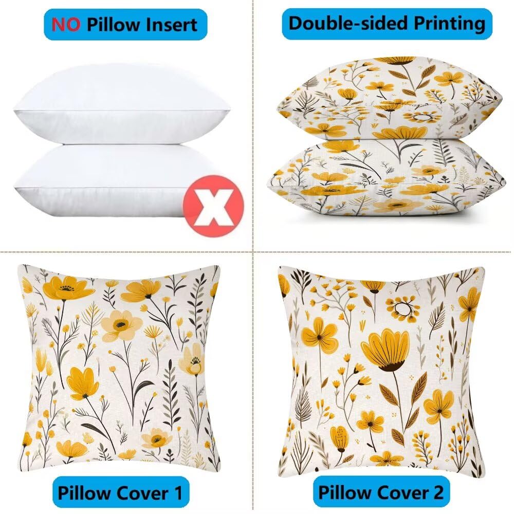 Federe Cuscini da Esterno Impermeabili 65x65 Giallo Copri Cuscini per Divano Floreale Federa Cuscino Primavera Decorativi Copricuscini per Divano Giardino Soggiorno Copricuscino Set di 2 (IU151)