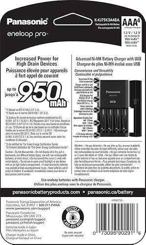 Miniatura 3 de Panasonic Eneloop pro - Batería recargable con cargador avanzado (4 pilas AAA, 950 mAh)