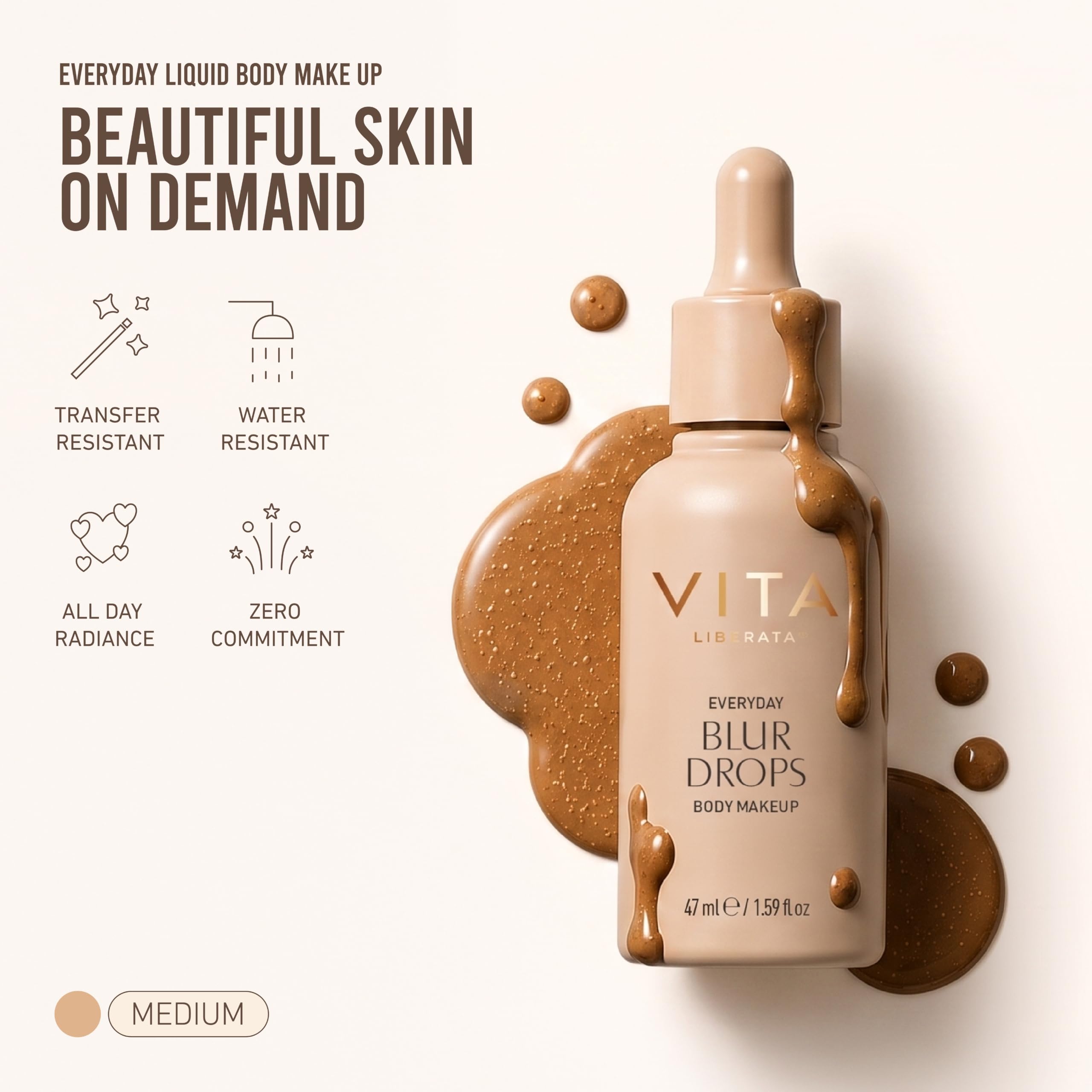 VITA LIBERATA Everyday Body Blur Drops Medium, Wash-Off Body Makeup, 1.59 Fl Oz