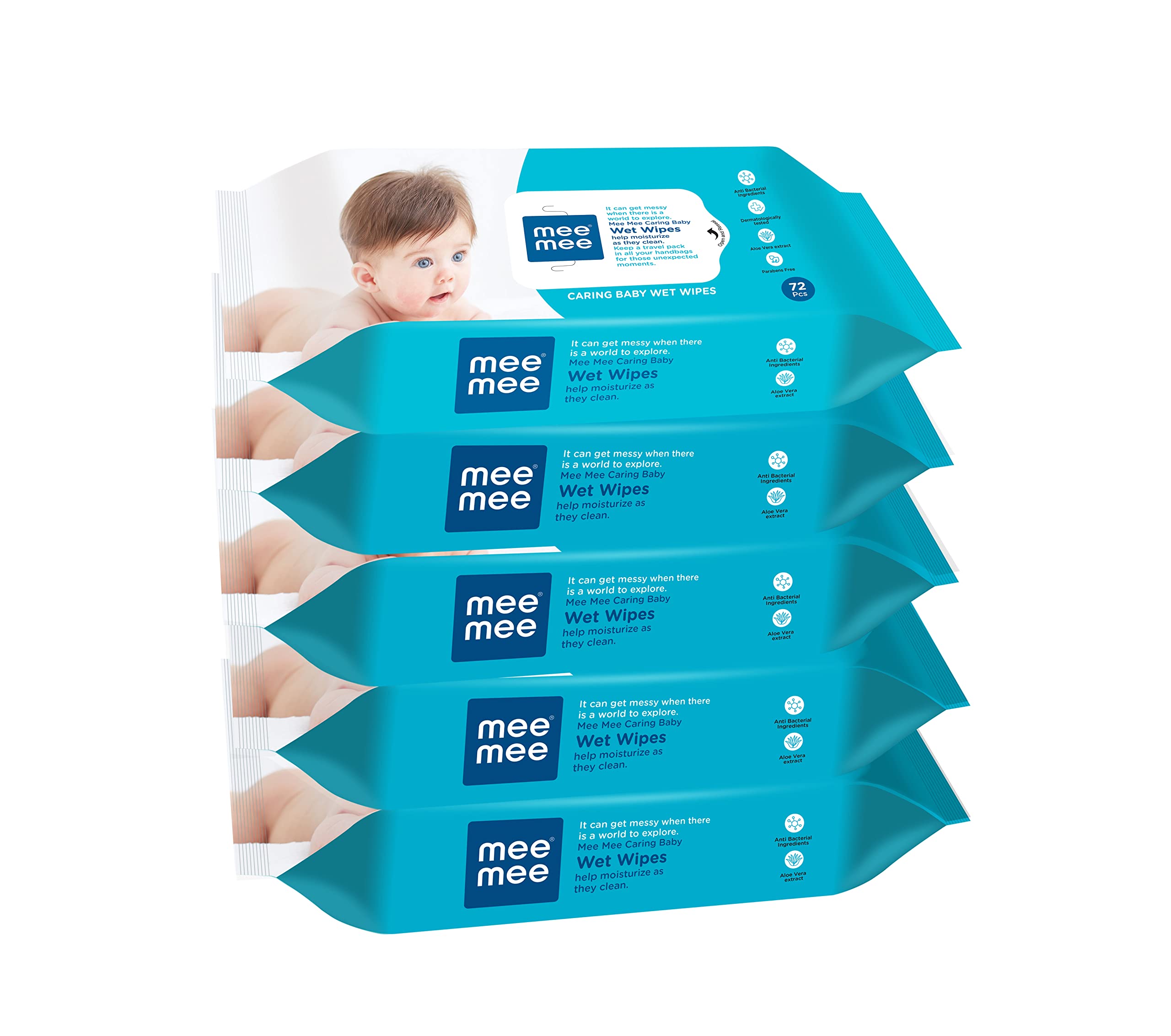 Mee Mee Soft Gentle Baby Wet Wipes (72 Wipes) Pack of 5 | Infused with Aloe Vera and Vitamin E | Paraben & Sulphate Free | Cleansing Wipes | Wipes Combo for Babies
