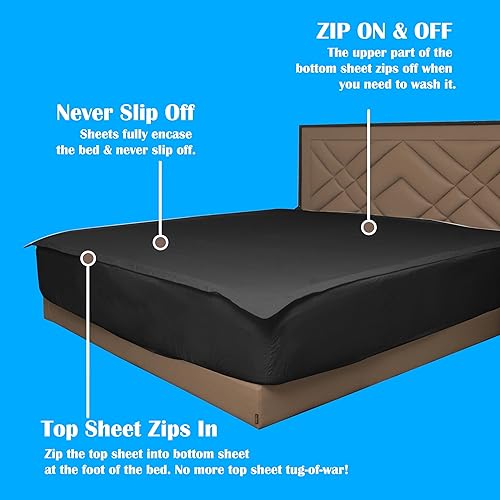 Miniatura 6 de 600 hilos, calidad de hotel, 600 hilos, 600 hilos, tamaño King, 1 sábana bajera con cremallera, hecha de tela de algodón egipcio 100% súper suave,