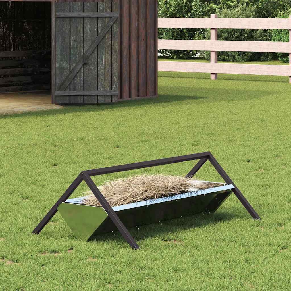 Mangloder - Comedero para animales de granja, acero galvanizado, color plata, 111 x 76 x 38 cm, resistente a la intemperie y al agua, capacidad de 10 kg, para ganado, oveja, cabra, interior y exterior