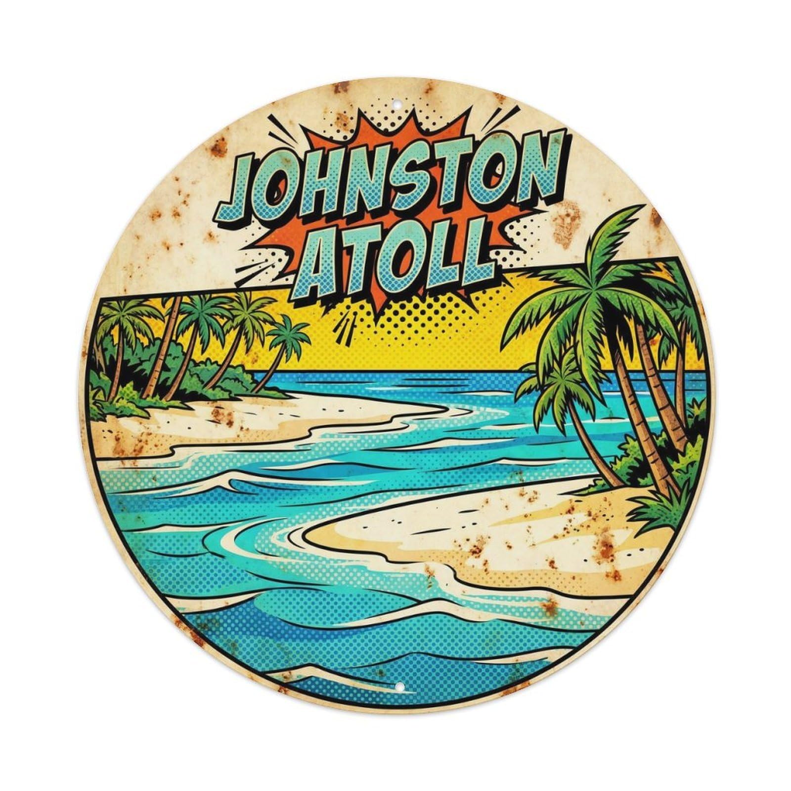 Johnston Coral Atoll Comic Color Destination Metal Tin Sign