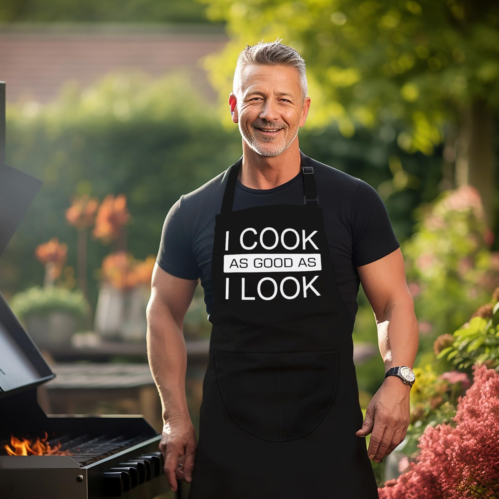 LINEN CLOSET® Adjustable Bbq Aprons for Men Women Funny Chef Aprons Christmas Grilling Gifts for Dad Son Father Husband with 2 Pockets-I Cook as Good as I Look Apron - Image 3
