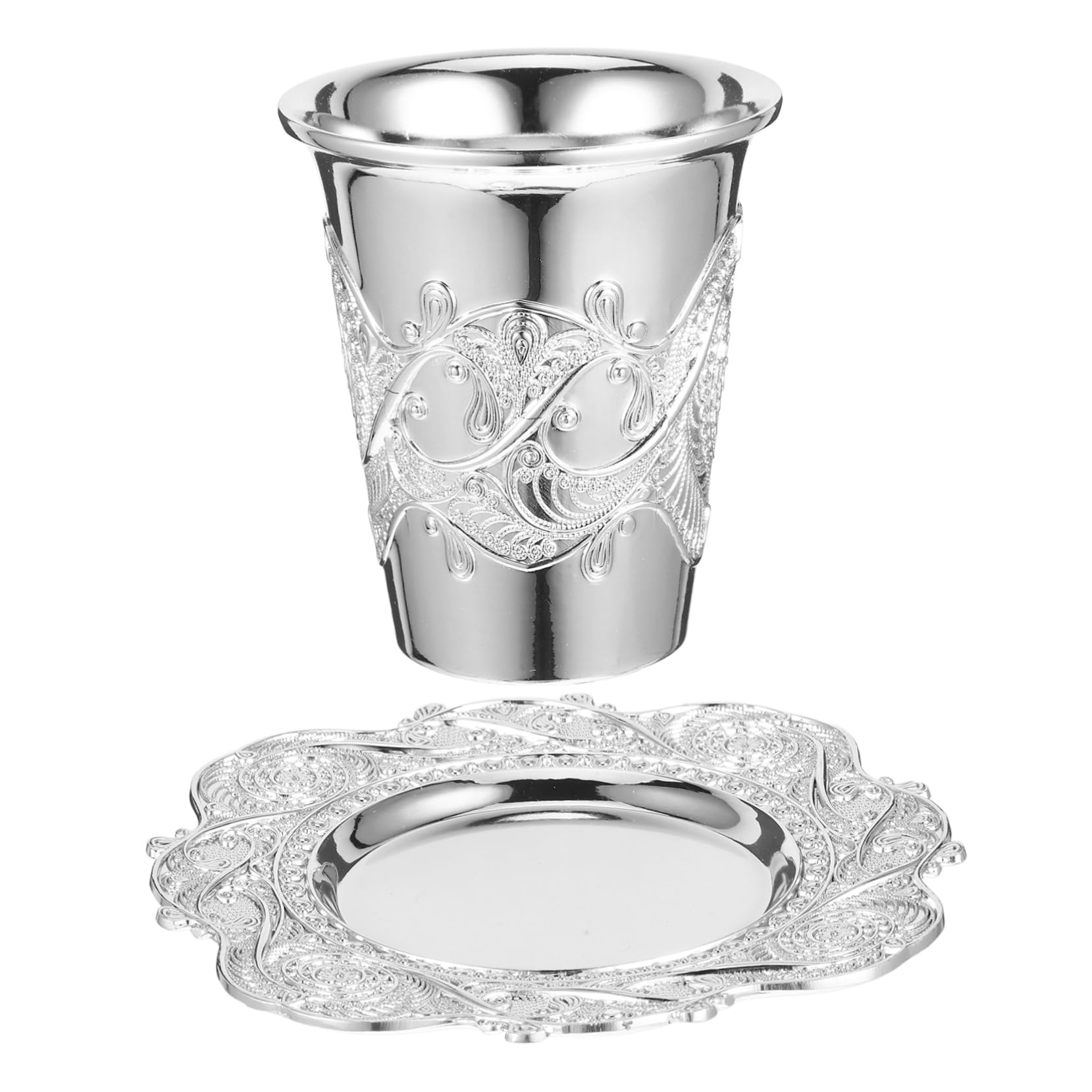Cabilock 2 Juegos taza copa sagrada copa cáliz vasos de whisky copa de kidush grabada ofreciendo suministros copa de vino navideña copa de vino de fiesta de zinc