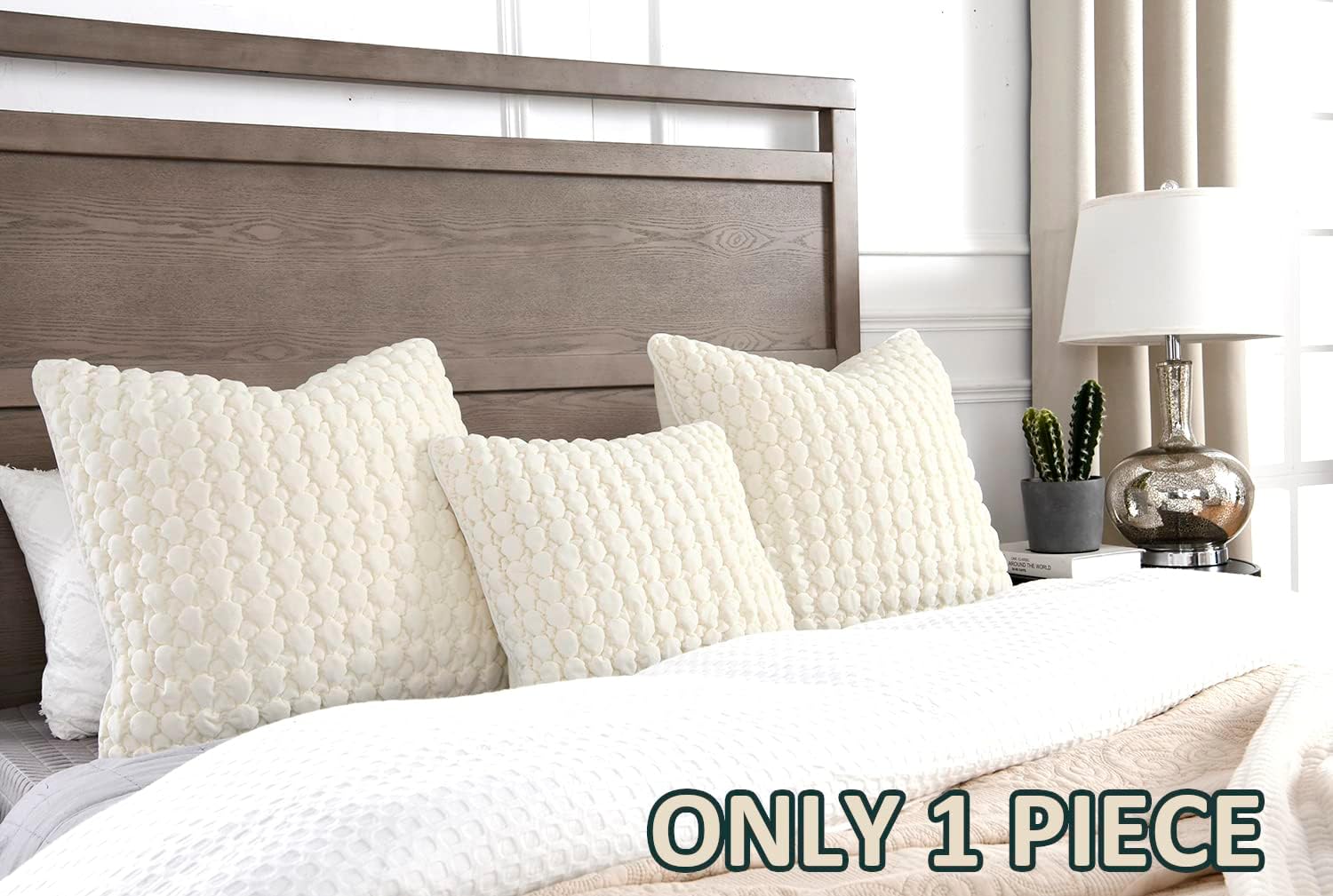 Pillow Cover 24x24 1 Piece Velvet Euro Sham Decorative Farmhouse Pillowcase Boho Square Cushion Covers Soft Bubble Texture for Couch Sofa Bed Bedroom Car Living Room，Cream