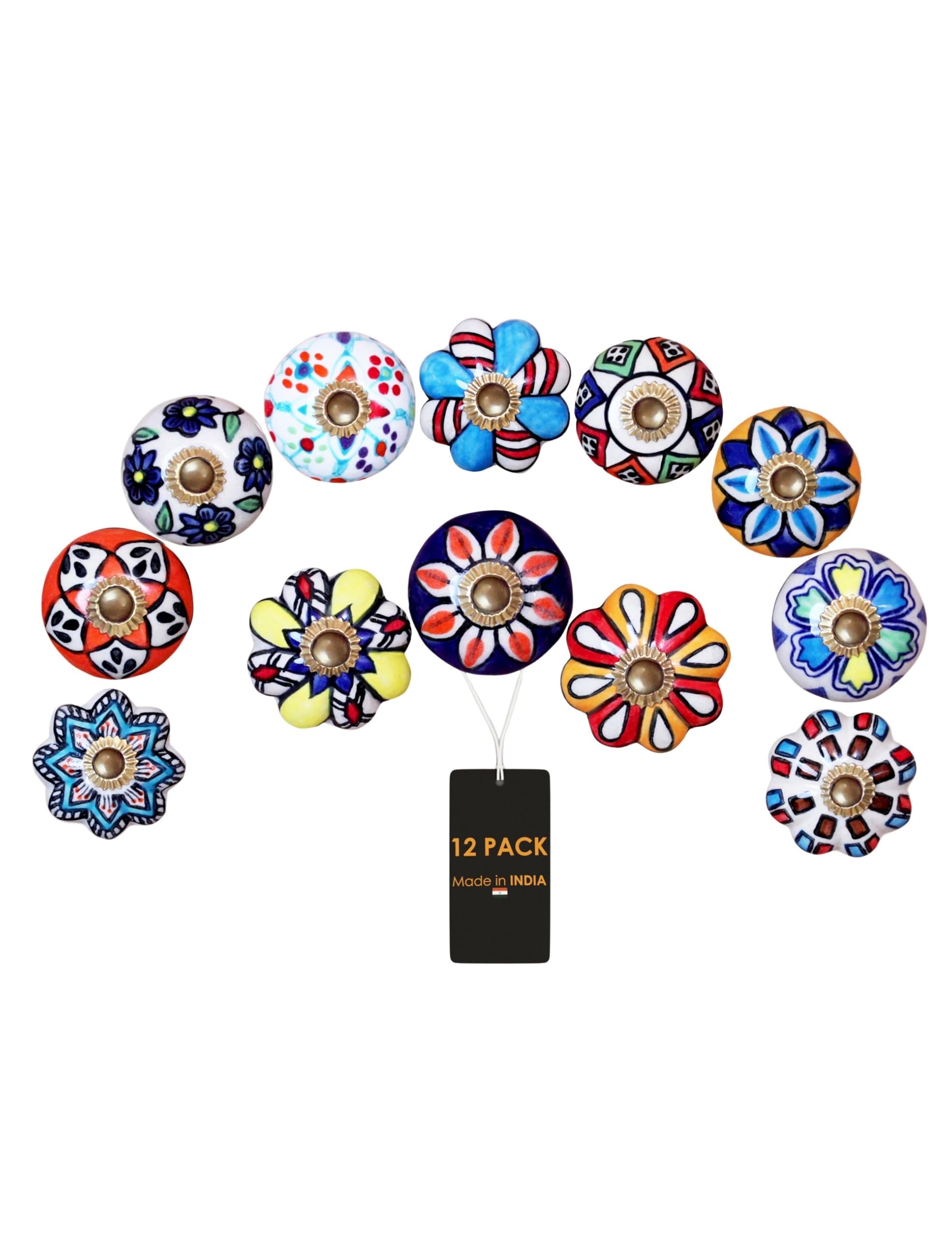 ALWORG Dresser Knobs 12 Pack - Vintage Cabinet Knobs 12 Pack: Boho Decorative Ceramic Drawer Pulls for Kitchen Cabinets, Wardrobes & Bathroom Vanities