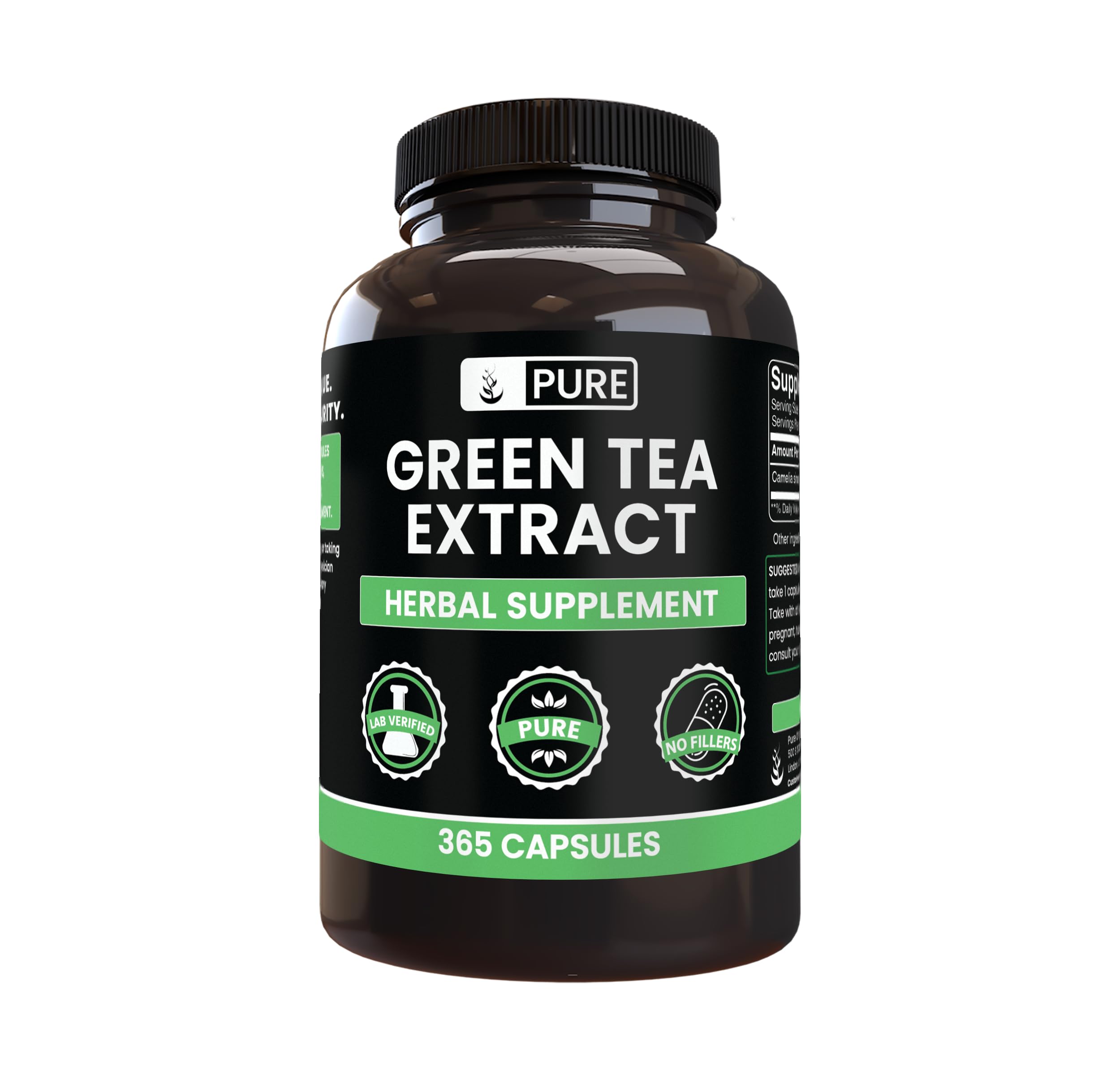 Pure Original Ingredients Green Tea Extract (365 Capsules) No Magnesium Or Rice Fillers, Always Pure, Lab Verified