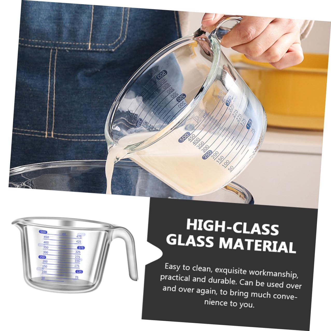 Hitzebeständiger Glas messbecher mit Skala Bruchfest Ergonomischer Griff Präzises Küchen backwerkzeug für Milch und Flüssigkeiten Robustes Kochzubehör für Haushalt und Gastronomie