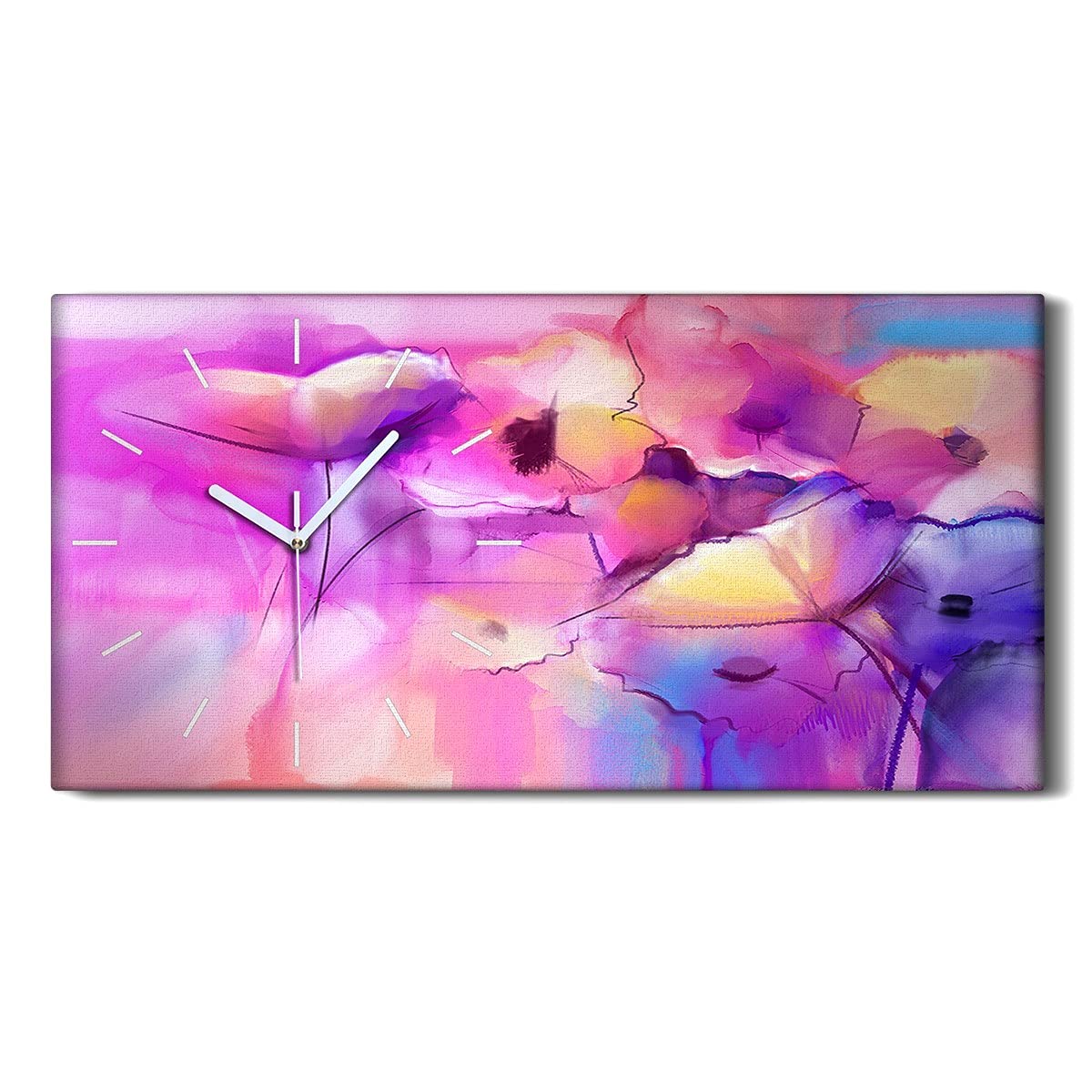 Horloge sur Toile Fleurs Abstraites 60x30cm Idéale pour Décoration Salon