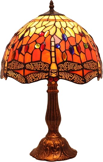 Bieye L10640 Dragonfly Tiffany Style Stained Glass Table Lamp
