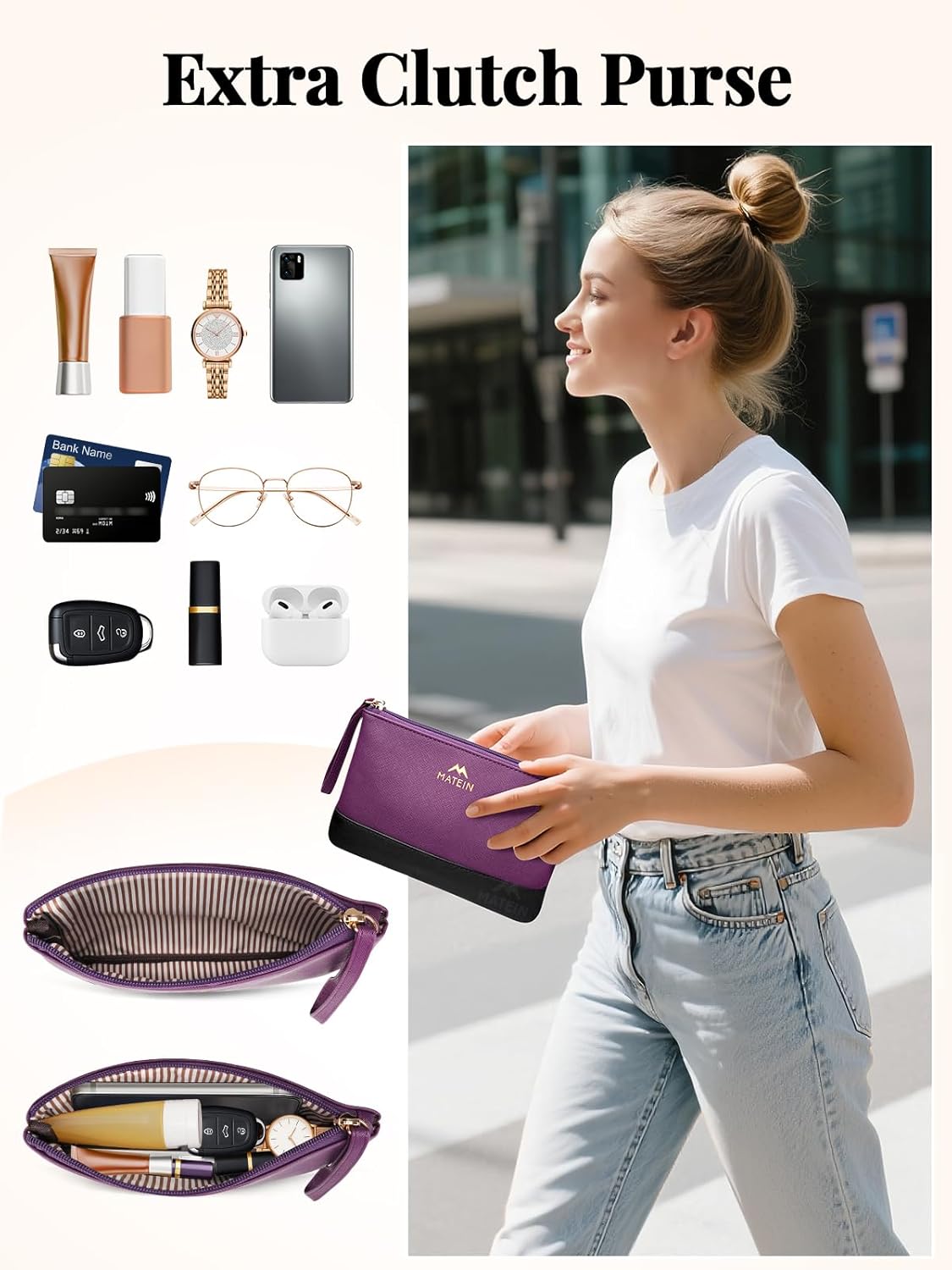 MATEIN Lunch Tote Bag for Women, 15.6 Inch PU Leather Laptop Briefcase with Insulated Lunch Compartment, Large Capacity Professional Computer Work Handbag with Purse for Office Nurse Teacher, 2 Sets - Image 9