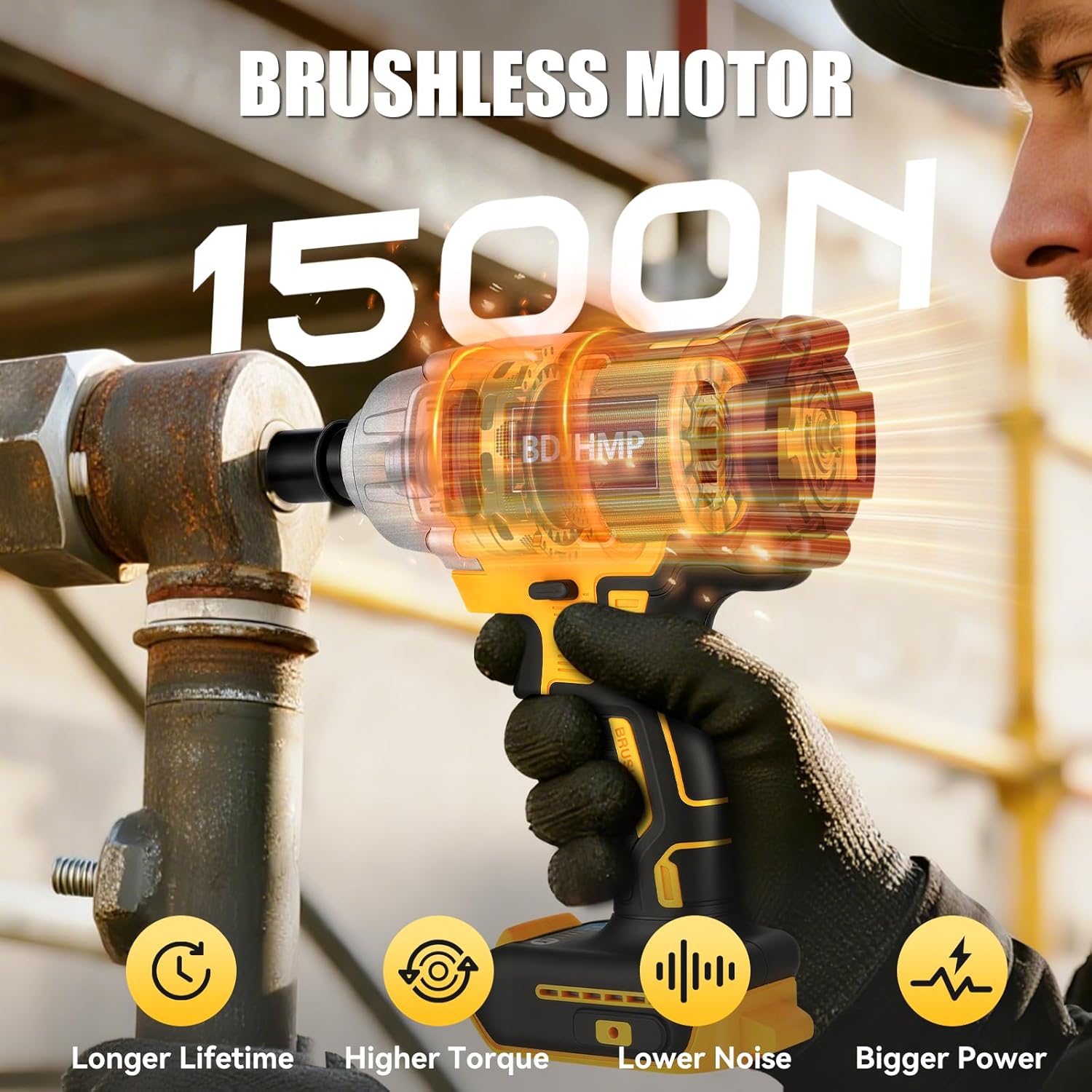 Cordless Impact Wrench 1/2 Inch, 1500 N.m/1106ft-lbs Brushless Impact Wrench Gun Compatible with Dewalt 20V Max Battery, Electric Power Impact Driver for Car Home