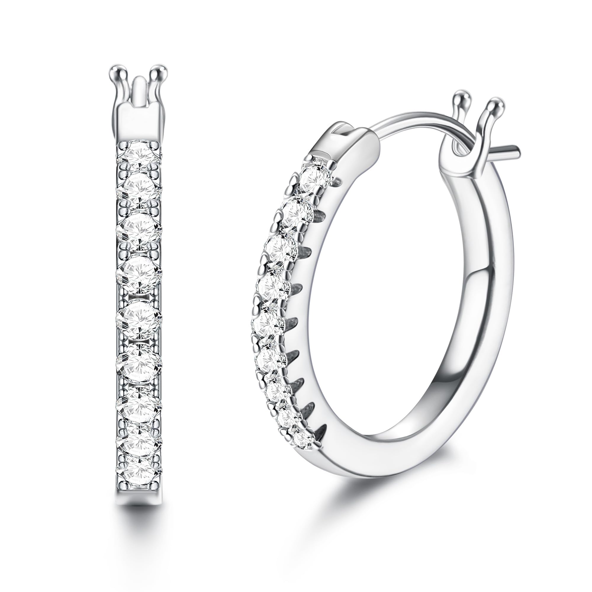 MILACOLATO Pendientes De Plata De ley Zirconia Cúbica Pendientes De Aro 18K quilates Chapado en Oro Blanco Huggie Hoops Alto Pulido Pendientes De Aro Hipoalergénico Pendiente De Aro Para Mujer