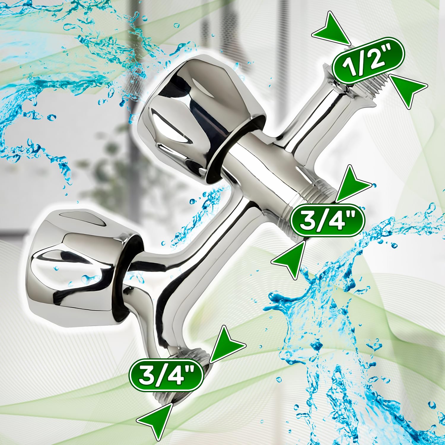 Doppelter Wasserhahn aus Verchromtem Messing 1/2 Zoll x 3/4 Zoll x 3/4 Zoll für Waschmaschine und Geschirrspüler Eckventil - Garantie 5 Jahre - ONIX TECH