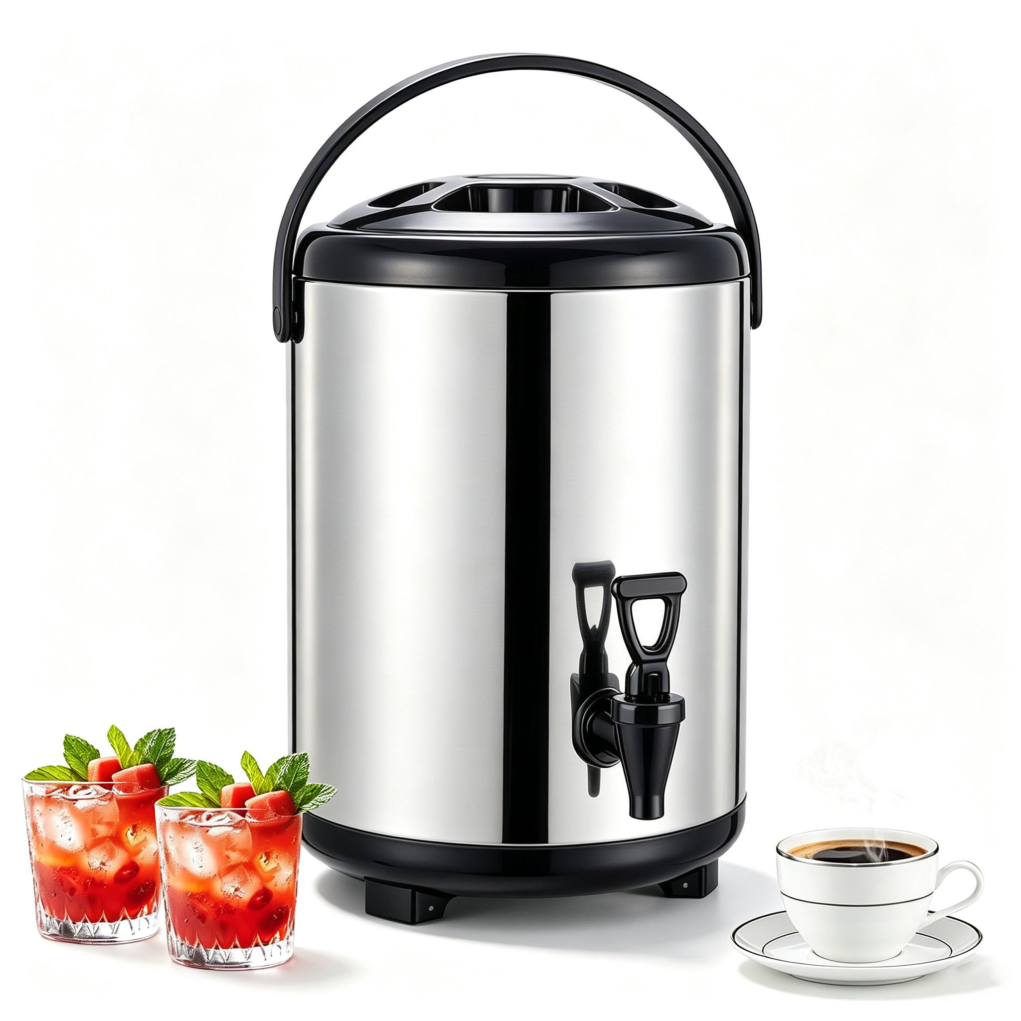 Isolierter Getränkespender, 2 Gallonen/8 l, Thermo Getränkespender aus Edelstahl mit Zapfhahn, lebensmittelecht für heißen Tee, Kaffee, Wasser, Restaurant, Getränkeladen(8L)