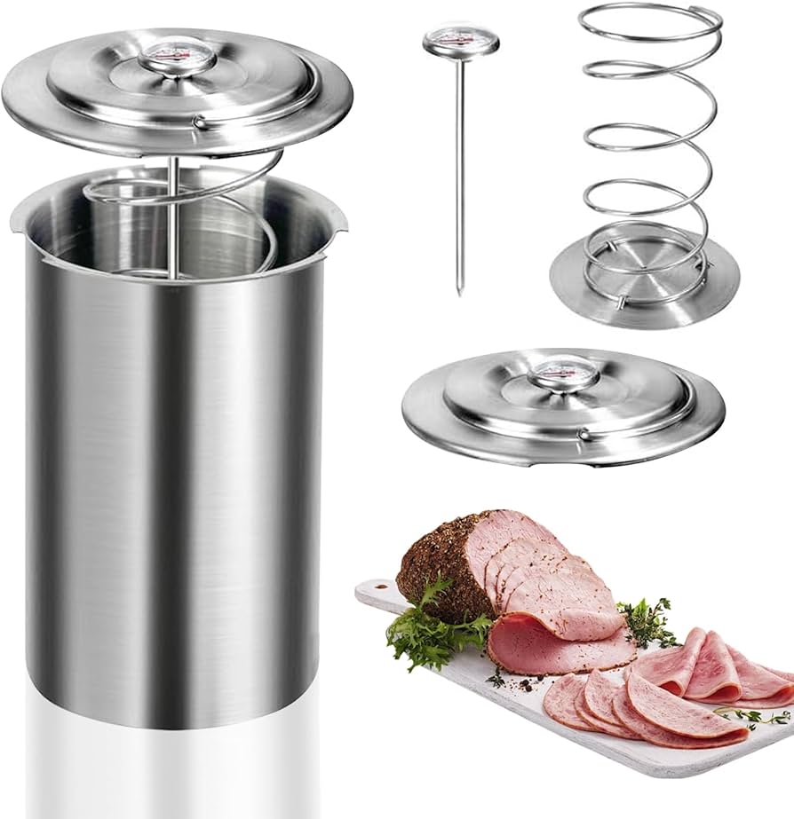 Stainless Steel Deli Meat Press Mold with Thermometer, Healthy Homemade Lunch Meat Press Sandwich Ham Bacon Maker