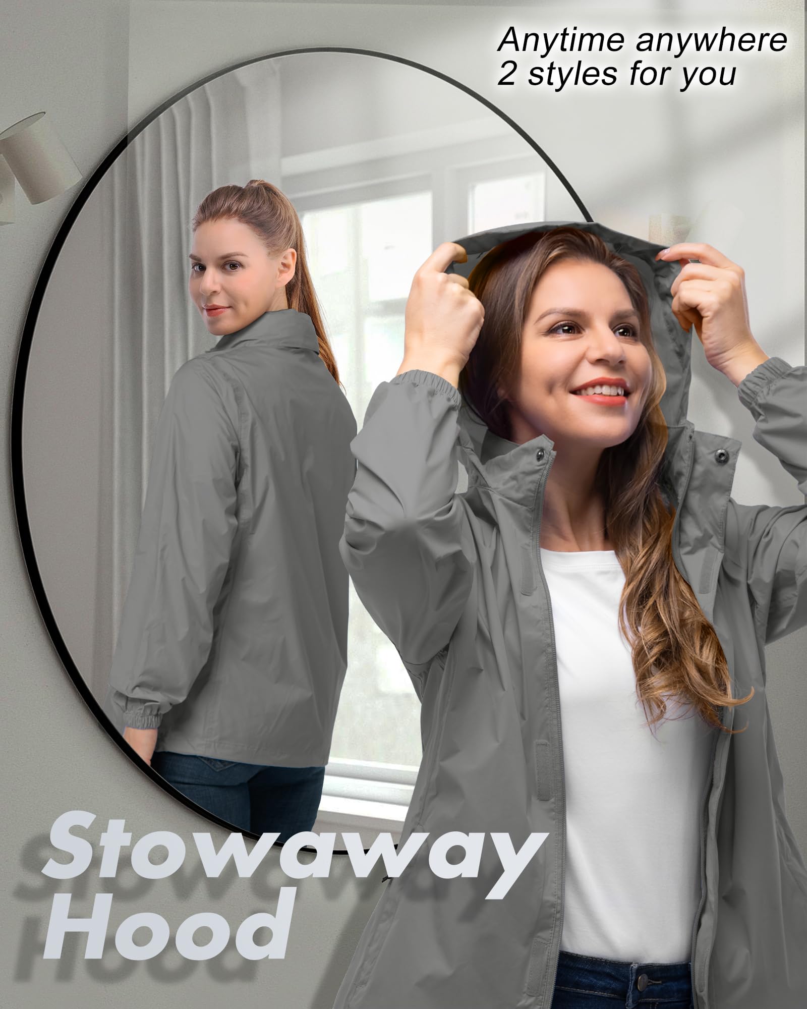 Veste de pluie compacte pour femme 33,000ft - imperméable légère avec capuche coupe-vent cyclisme
