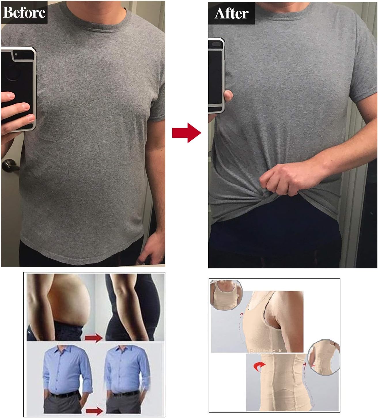 GKVK Mens Slimming Body Shaper Vest Shirt Abs Abdomen Slim - Image 7